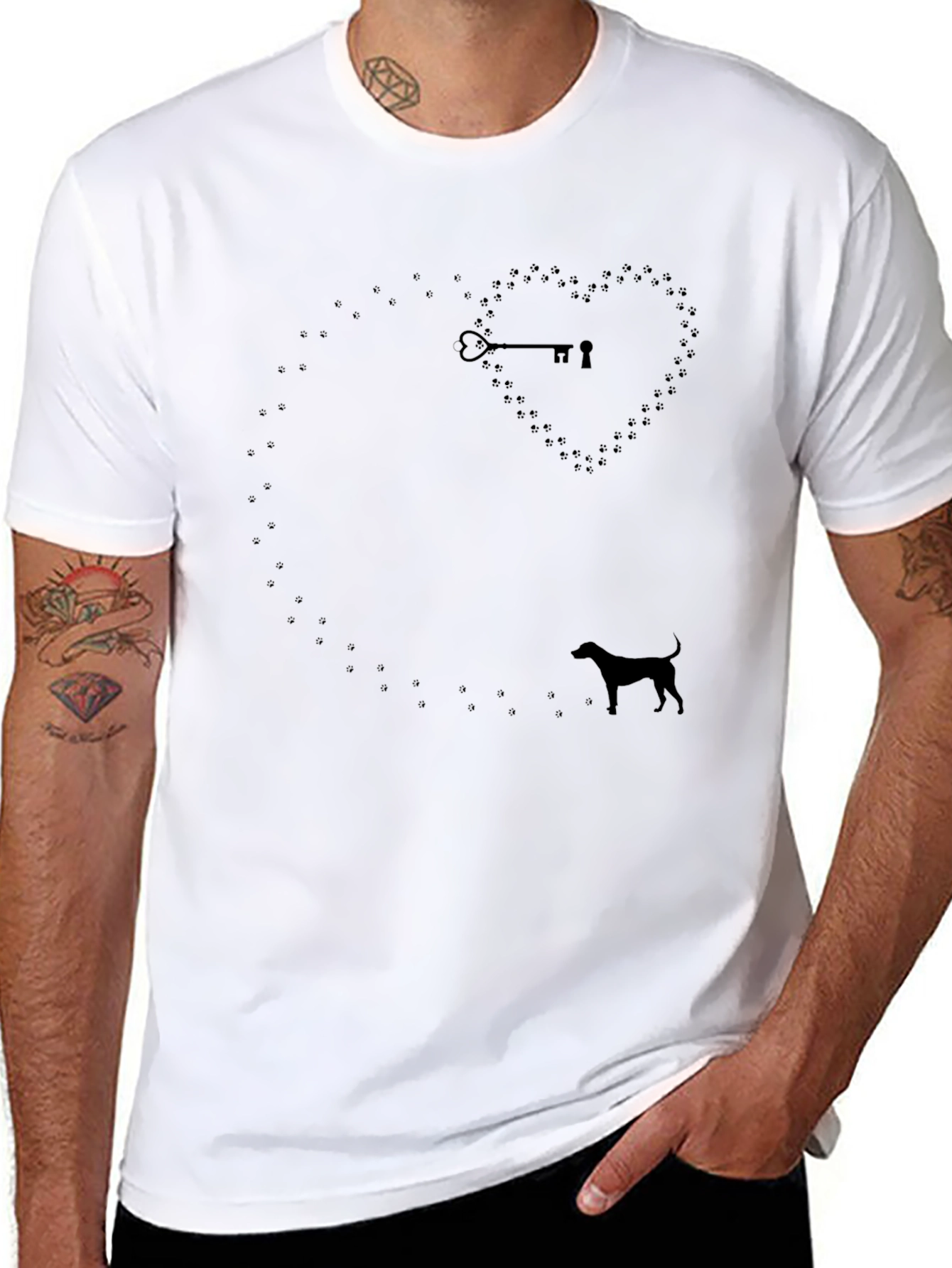 Dog Paw Heart Key T-Shirt – Minimalist Dog Lover Tee