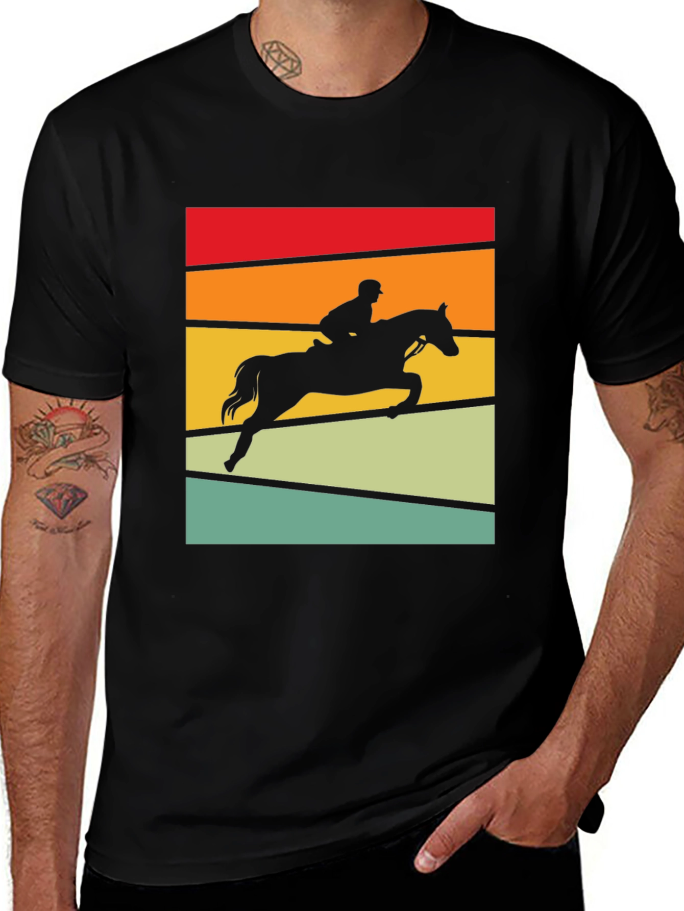 Equestrian Sunset T-Shirt - Horse Jumping Design