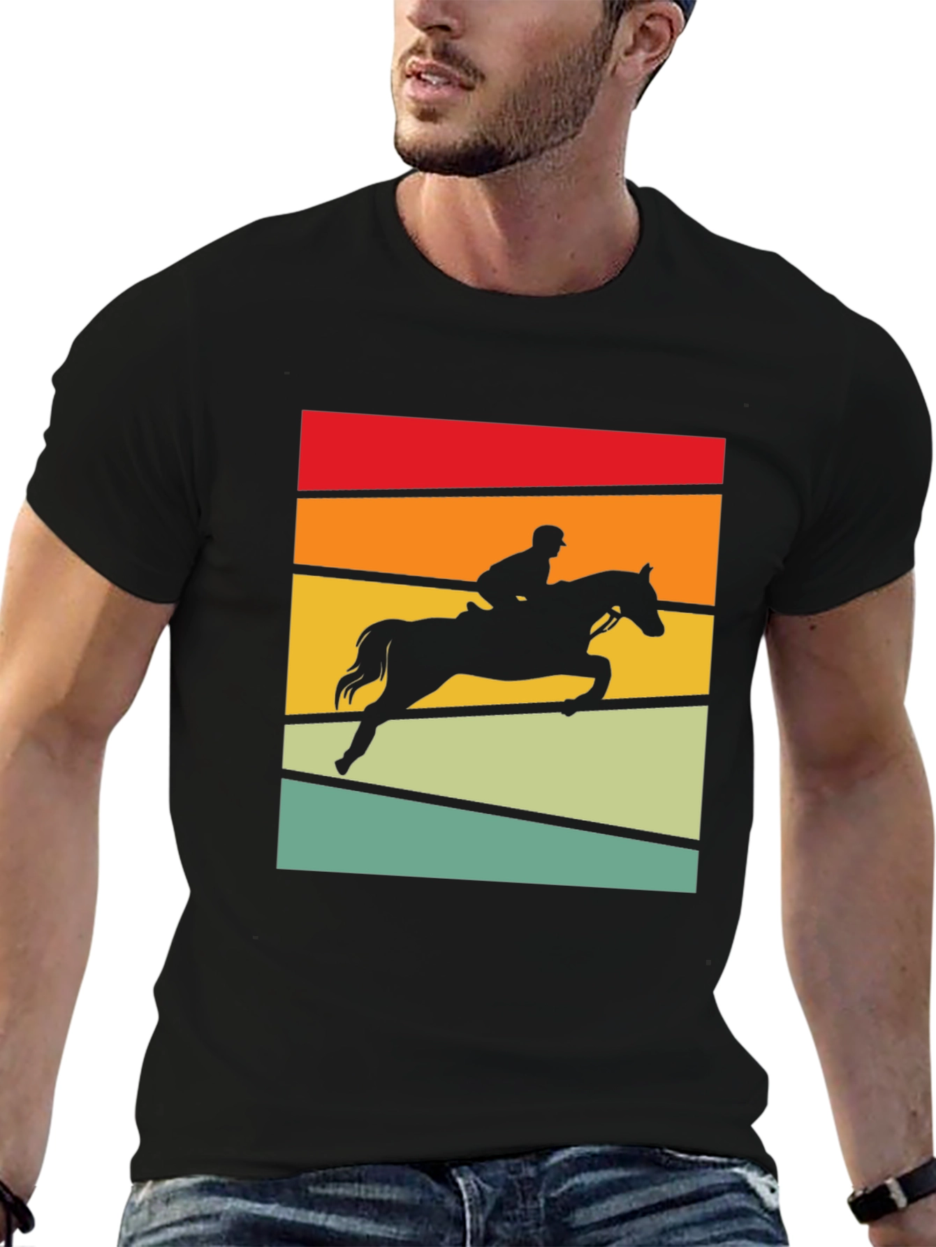 Equestrian Sunset T-Shirt - Horse Jumping Design