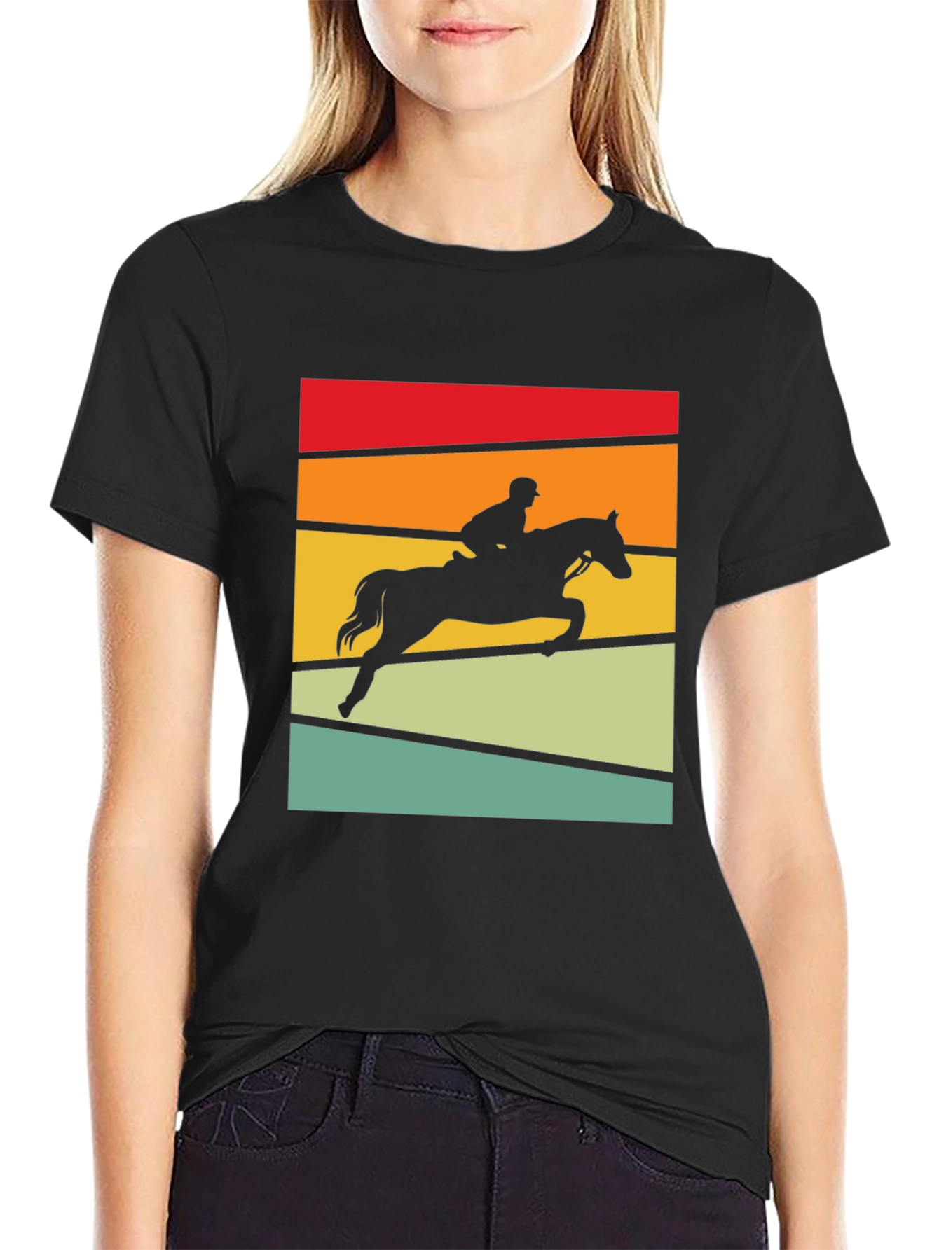 Equestrian Sunset T-Shirt - Horse Jumping Design