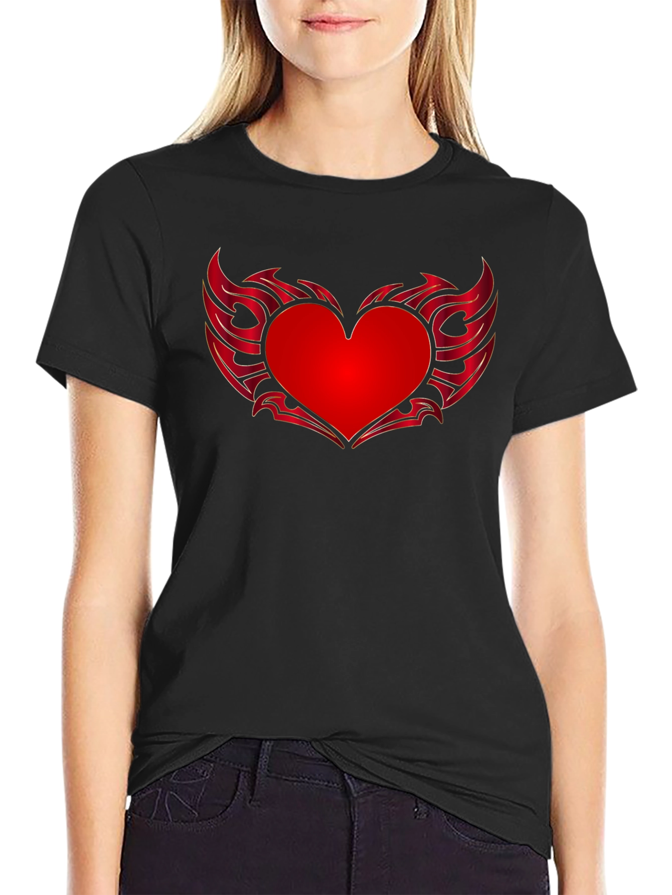 Heart Wings Graphic Tee - Black