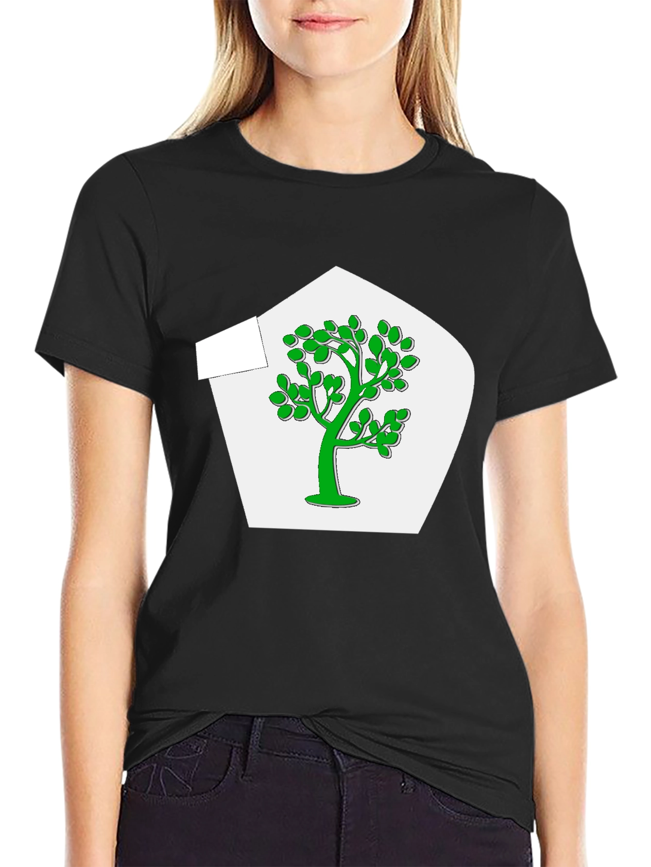 Green Tree Graphic Black T-Shirt