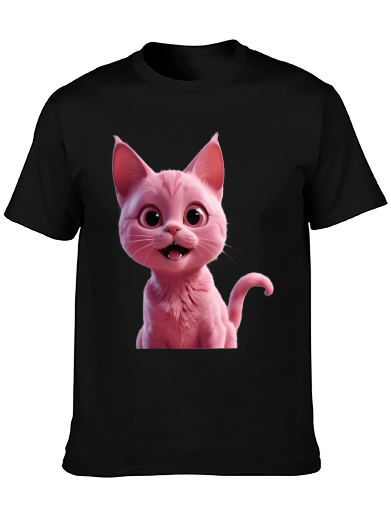 Pink Cat Graphic Tee - Black Unisex T-Shirt