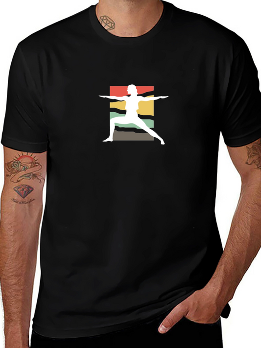 Yoga Pose Graphic Tee - Retro Style Cotton Shirt