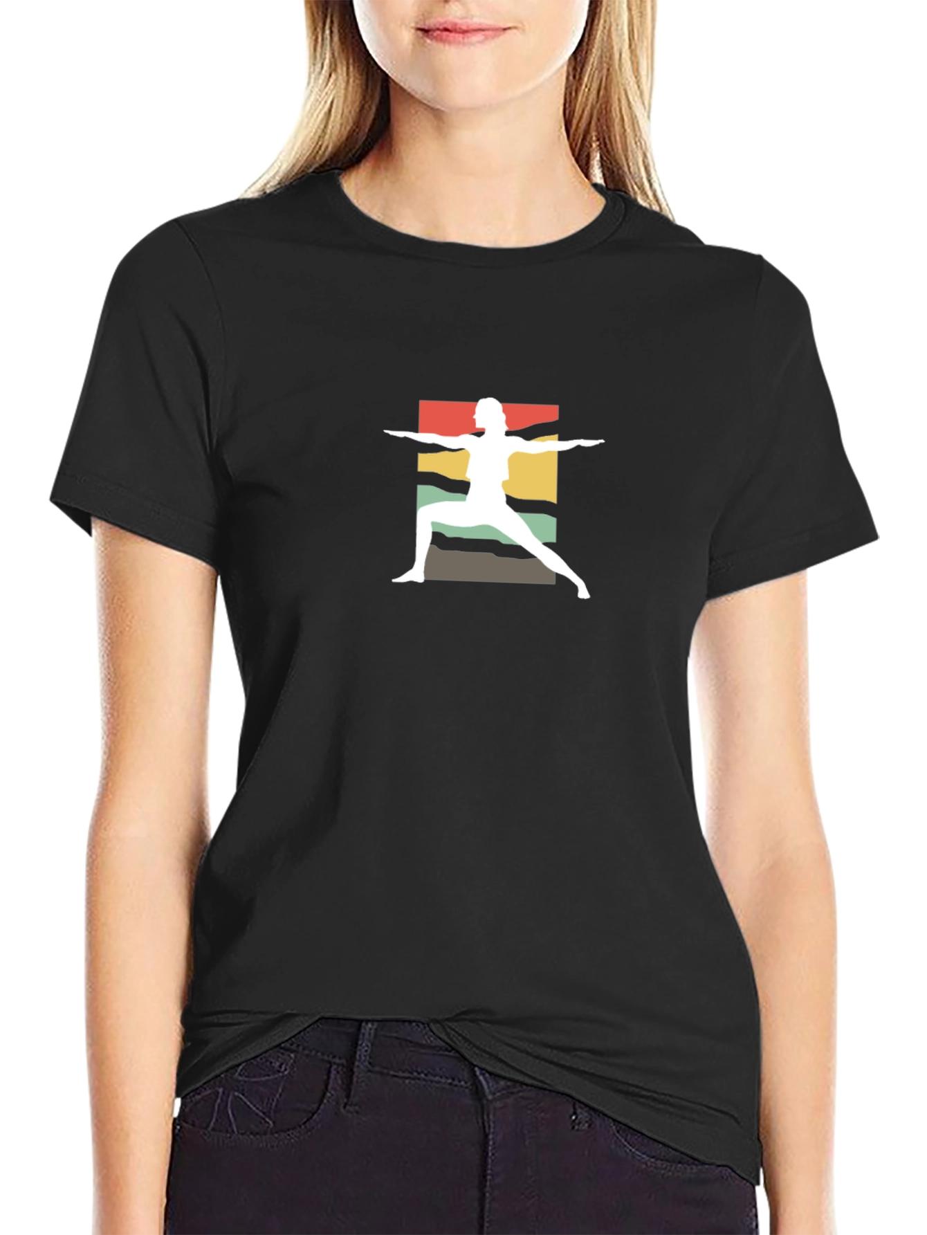 Yoga Pose Graphic Tee - Retro Style Cotton Shirt
