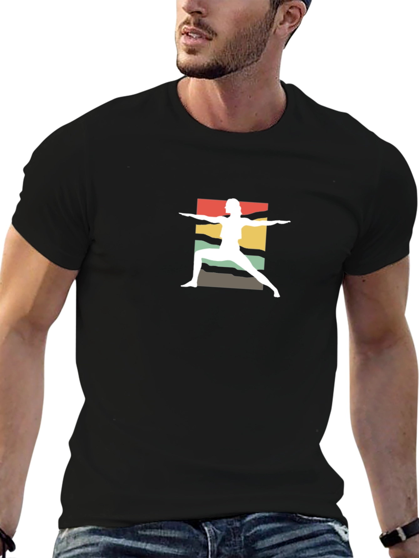 Yoga Pose Graphic Tee - Retro Style Cotton Shirt