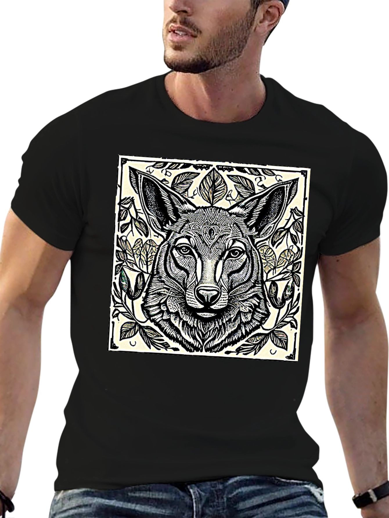 Artistic Wolf Graphic T-Shirt - Black