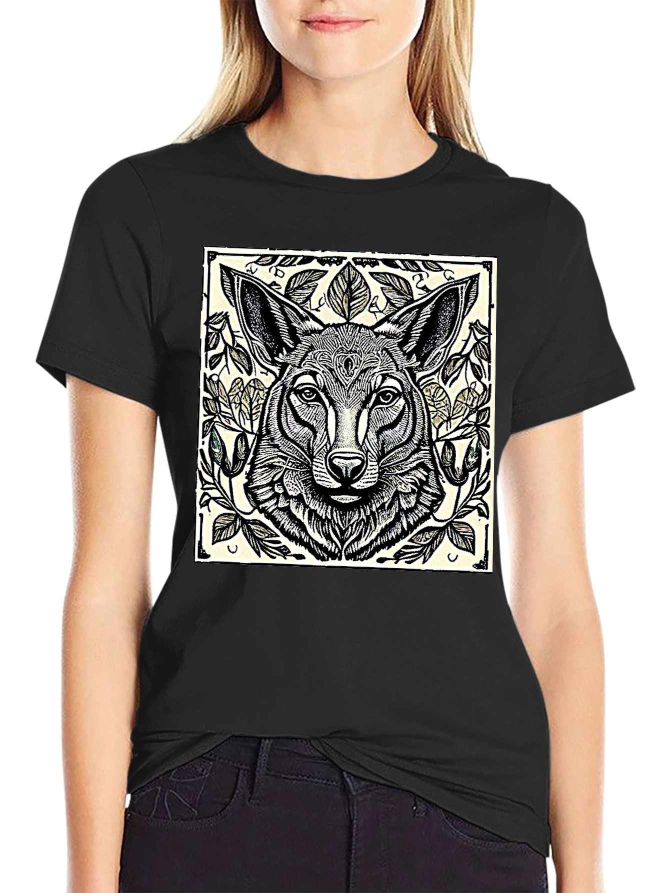 Artistic Wolf Graphic T-Shirt - Black