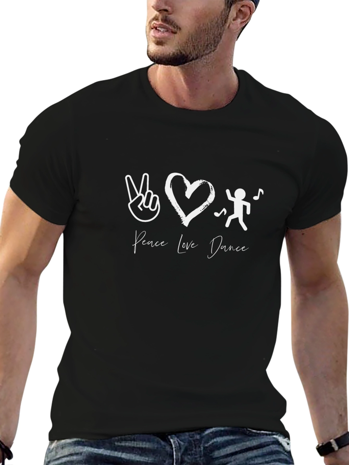 Peace Love Dance Graphic Tee - Black Cotton T-Shirt