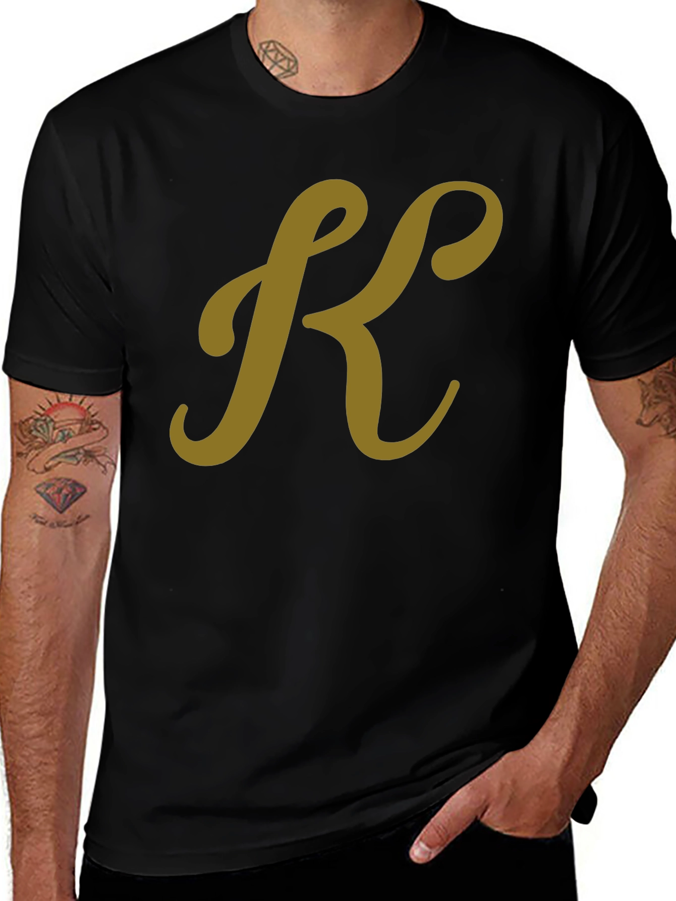 Stylish Black T-Shirt with Gold K Initial