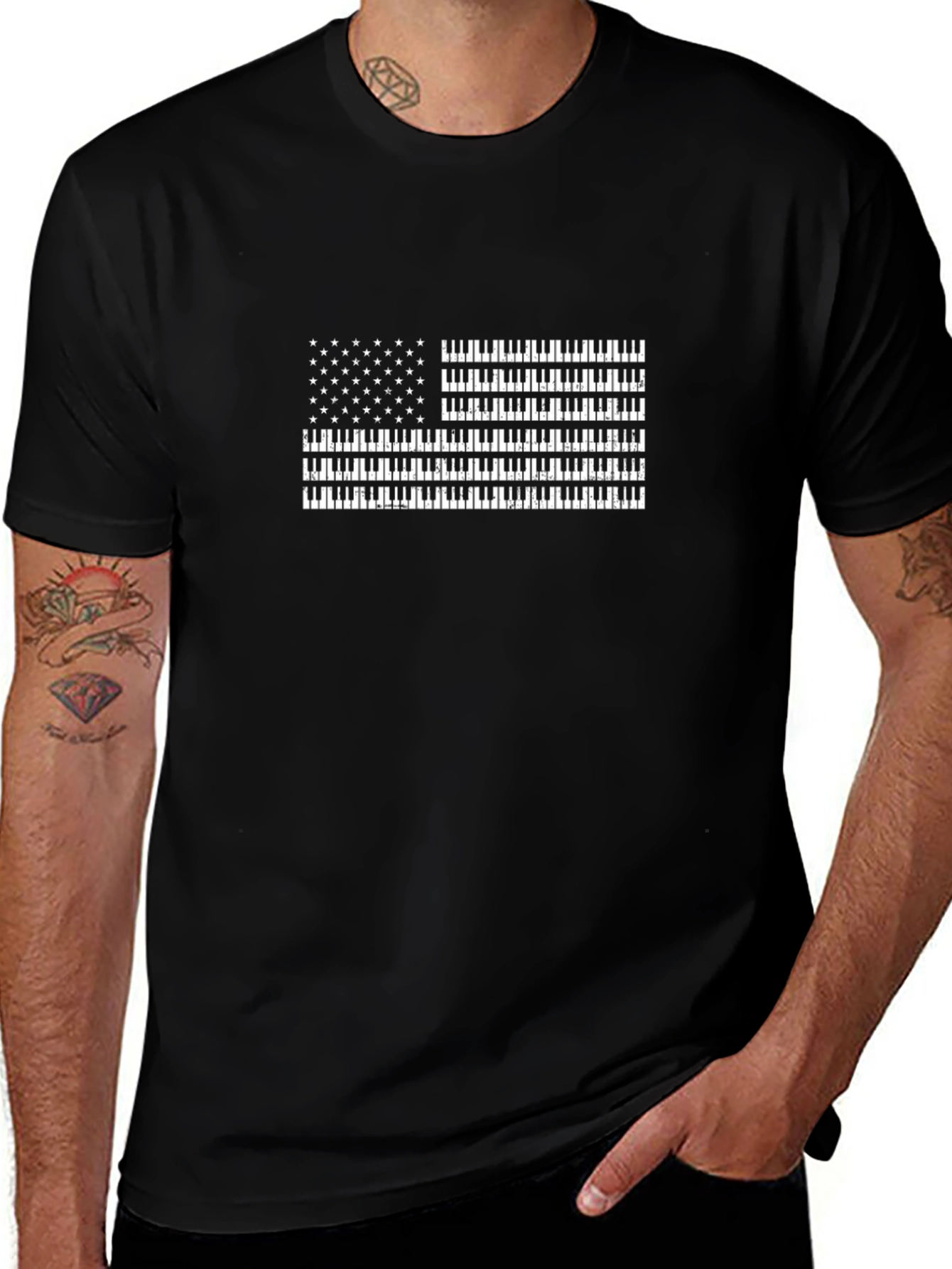 Piano Keys American Flag Graphic Tee - Black