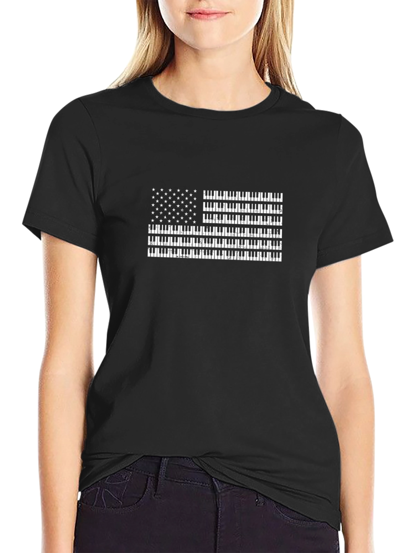 Piano Keys American Flag Graphic Tee - Black
