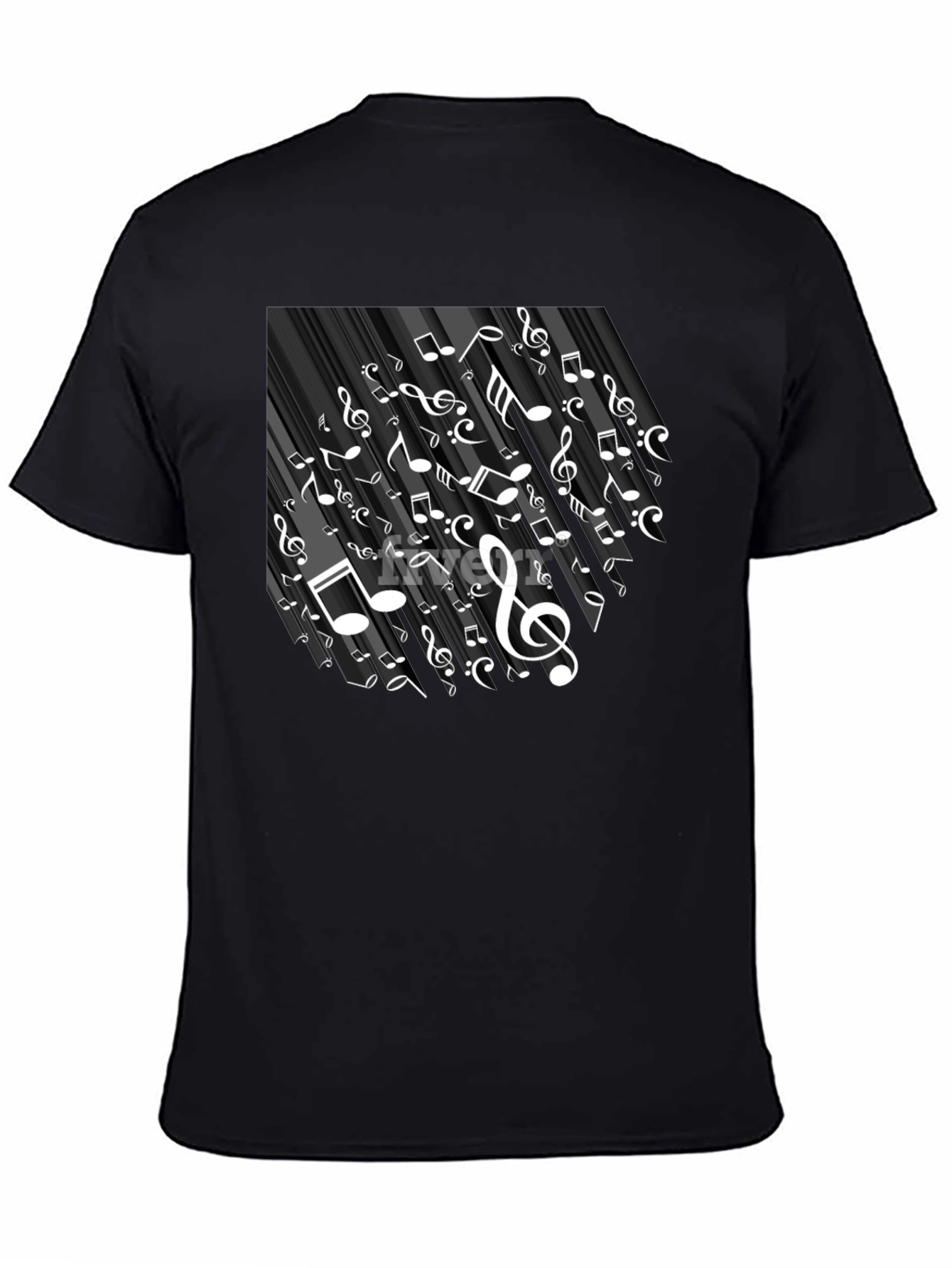 Musical Notes Graphic Tee - Black Cotton T-Shirt