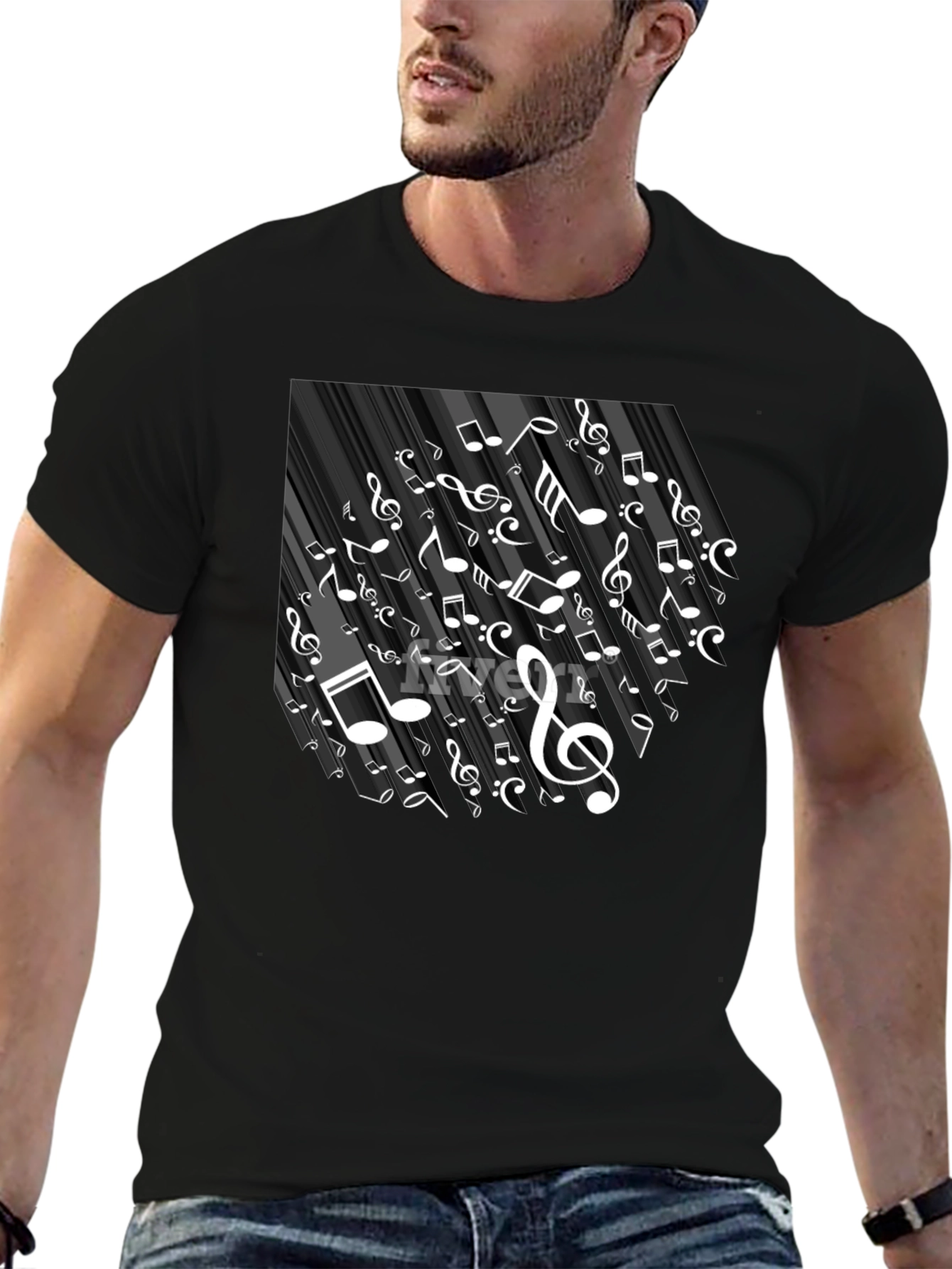 Musical Notes Graphic Tee - Black Cotton T-Shirt