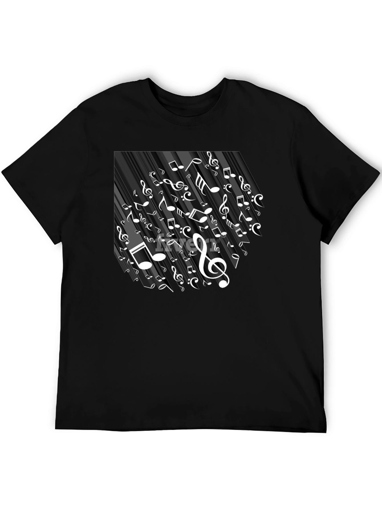 Musical Notes Graphic Tee - Black Cotton T-Shirt