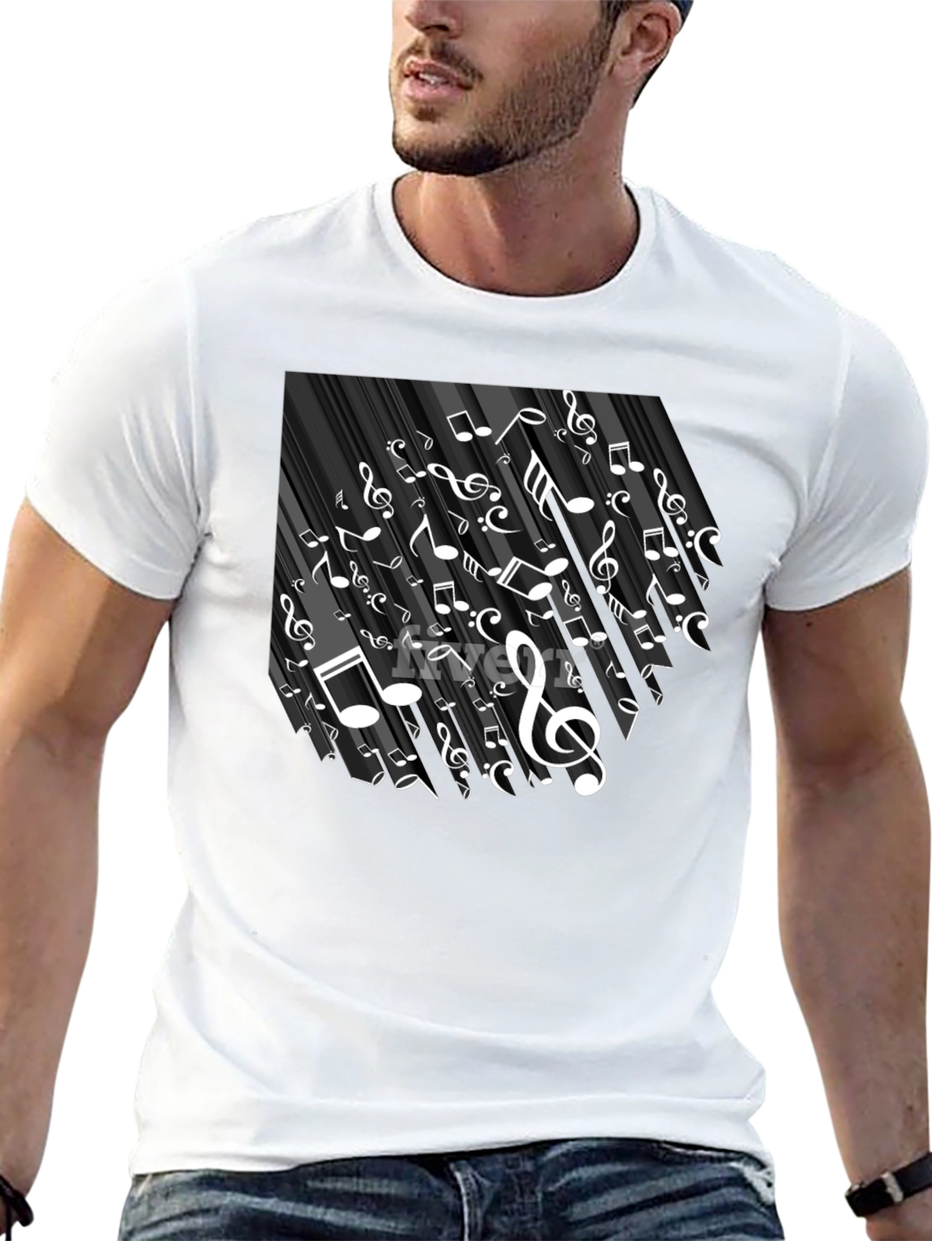 Musical Notes Graphic Tee - Black Cotton T-Shirt
