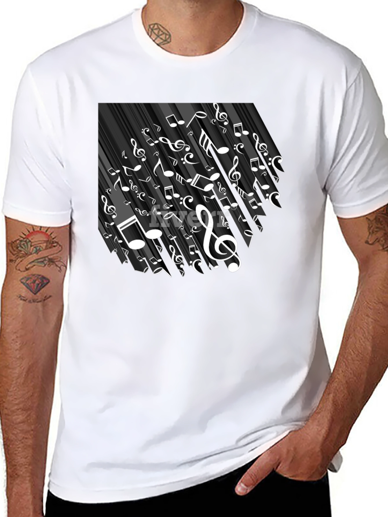 Musical Notes Graphic Tee - Black Cotton T-Shirt