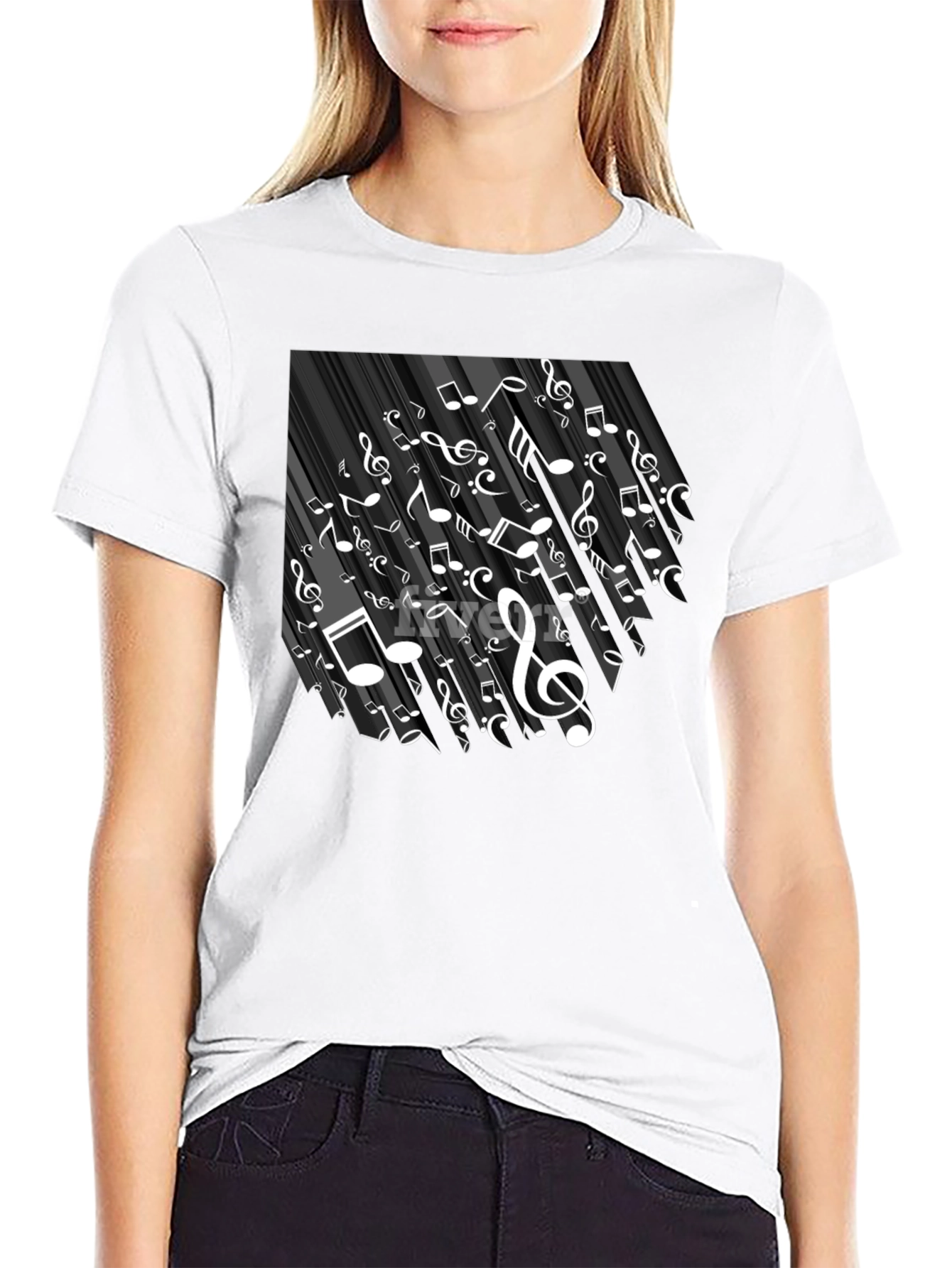 Musical Notes Graphic Tee - Black Cotton T-Shirt
