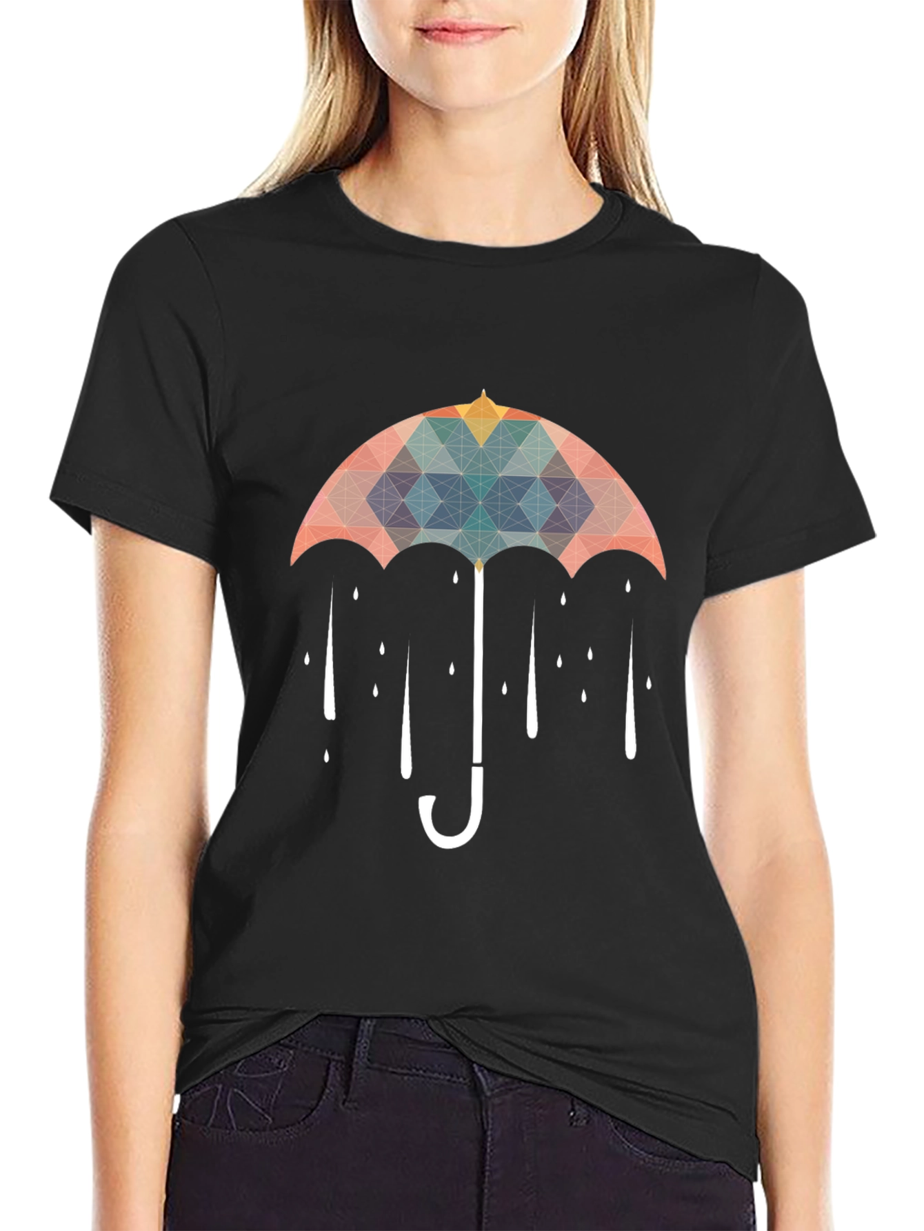 Geometric Umbrella Black T-Shirt