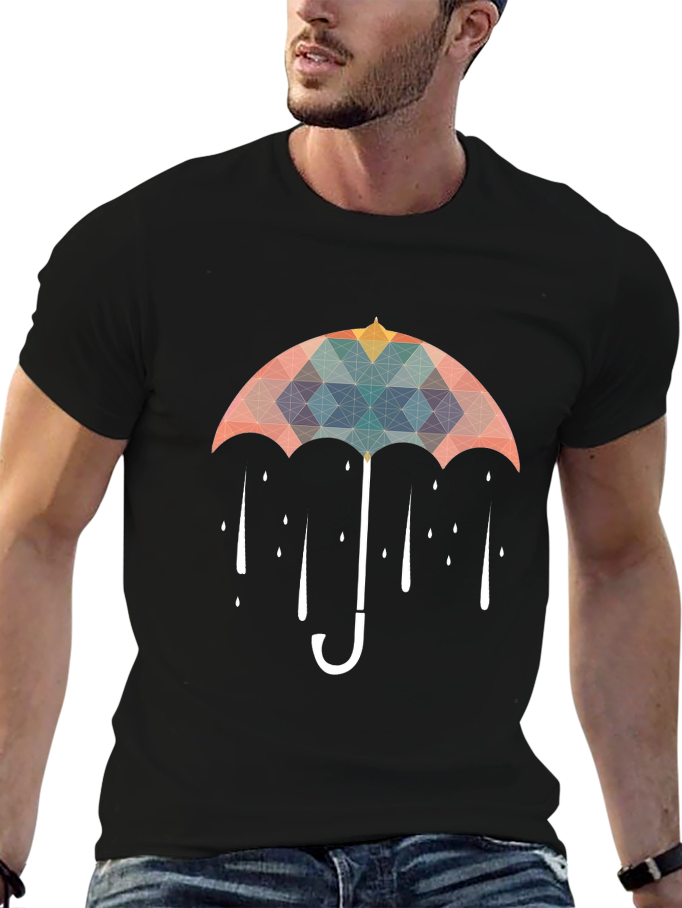 Geometric Umbrella Black T-Shirt