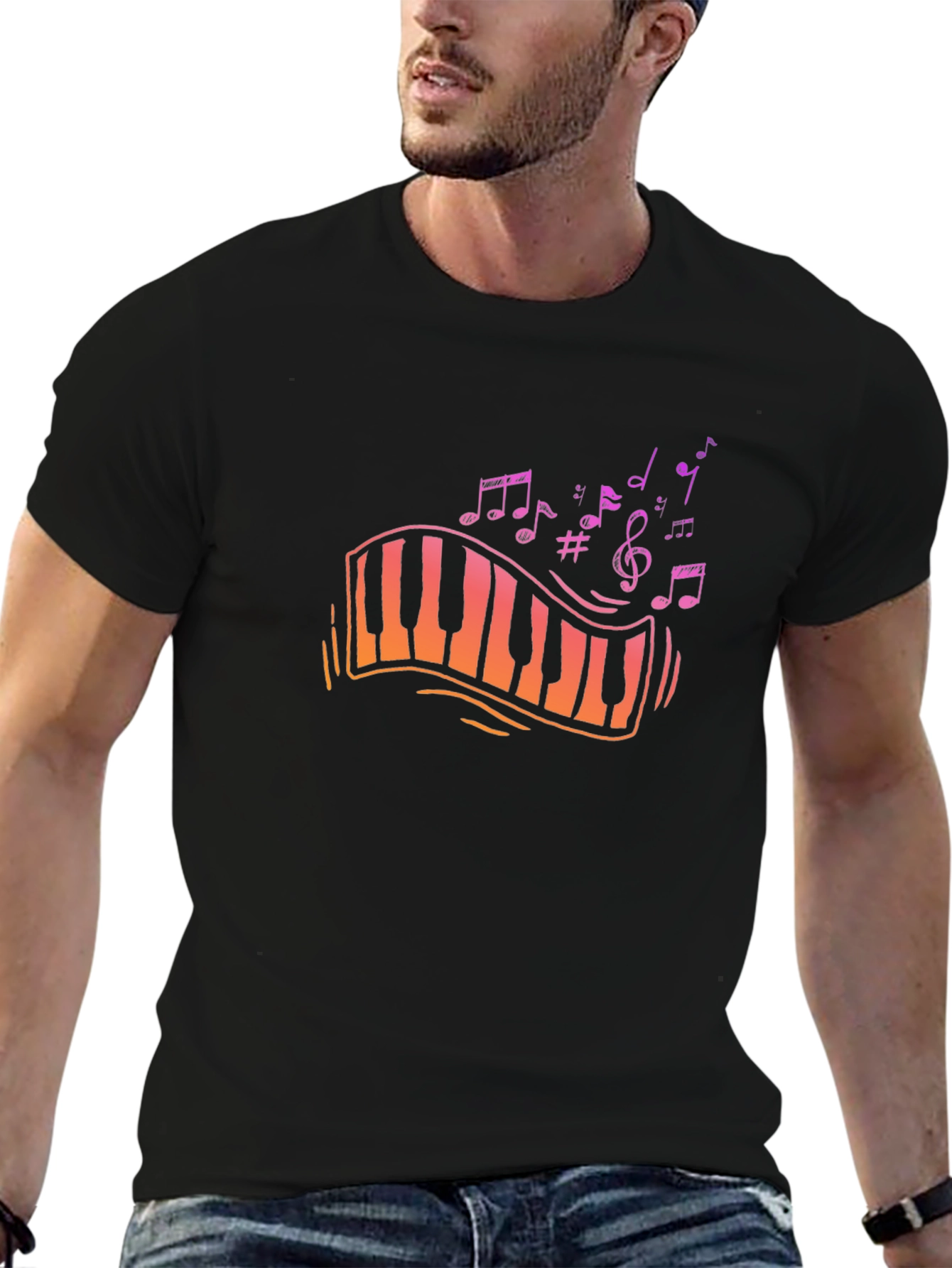 Musical Piano Key Design Black T-Shirt