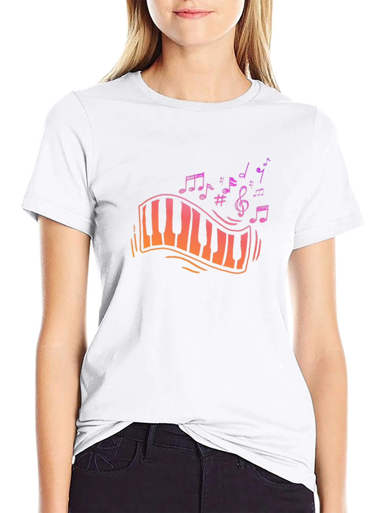 Musical Piano Key Design Black T-Shirt