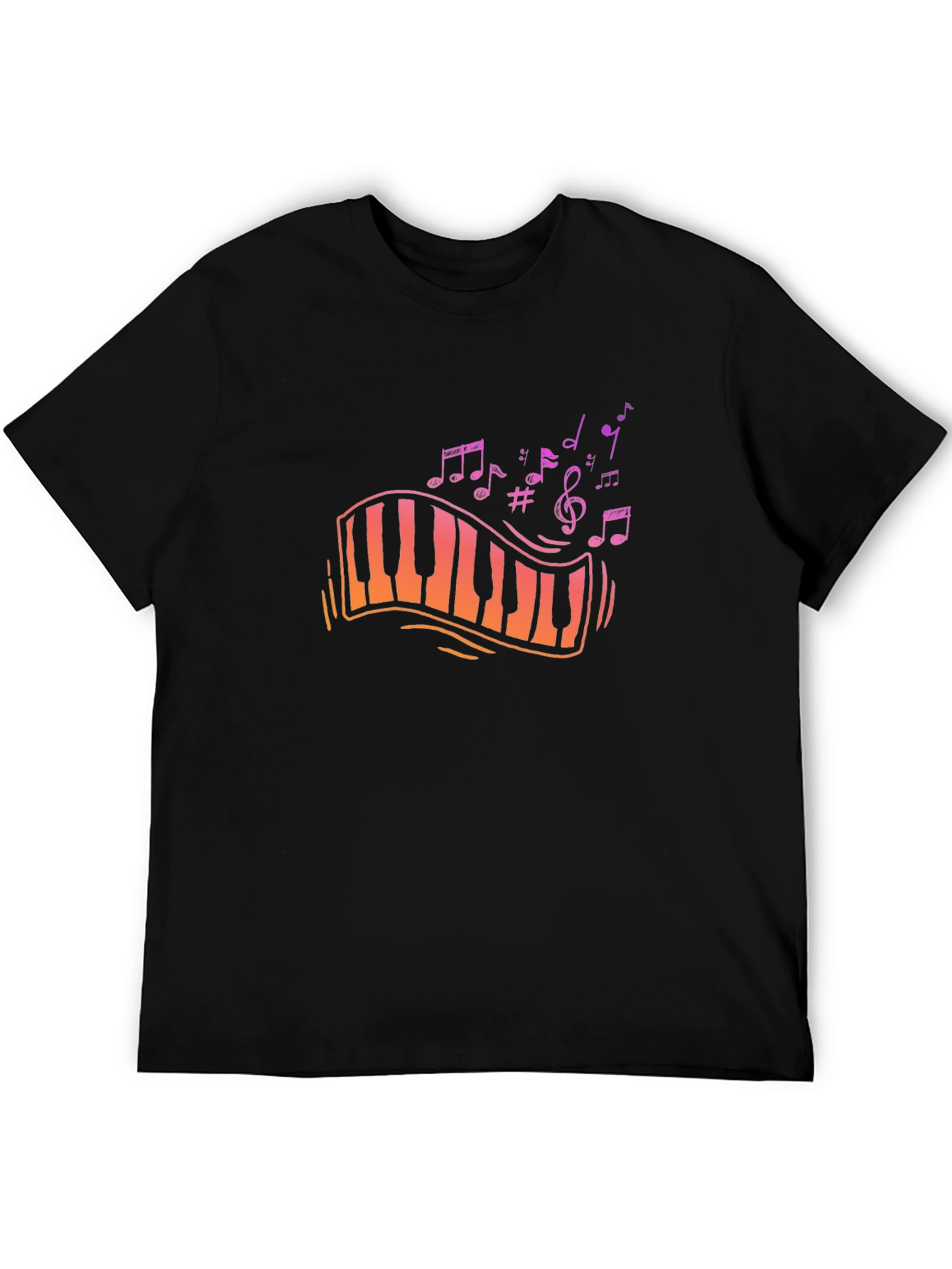 Musical Piano Key Design Black T-Shirt