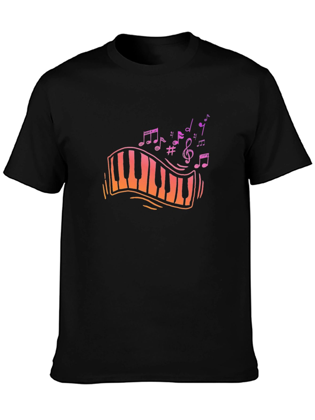 Musical Piano Key Design Black T-Shirt