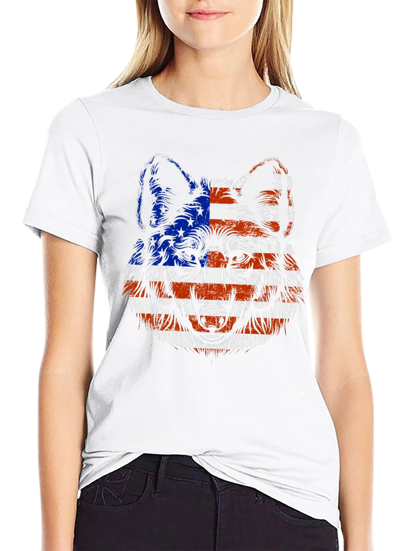 American Flag Wolf Graphic T-Shirt