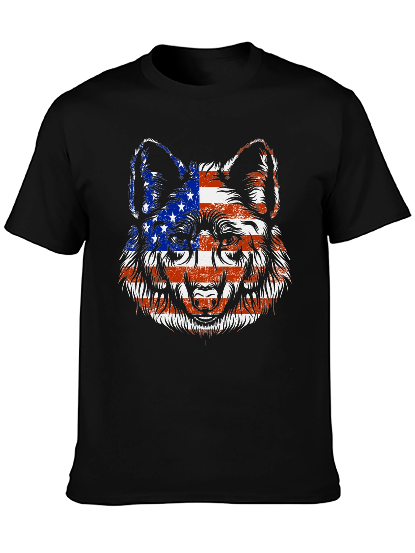 American Flag Wolf Graphic T-Shirt