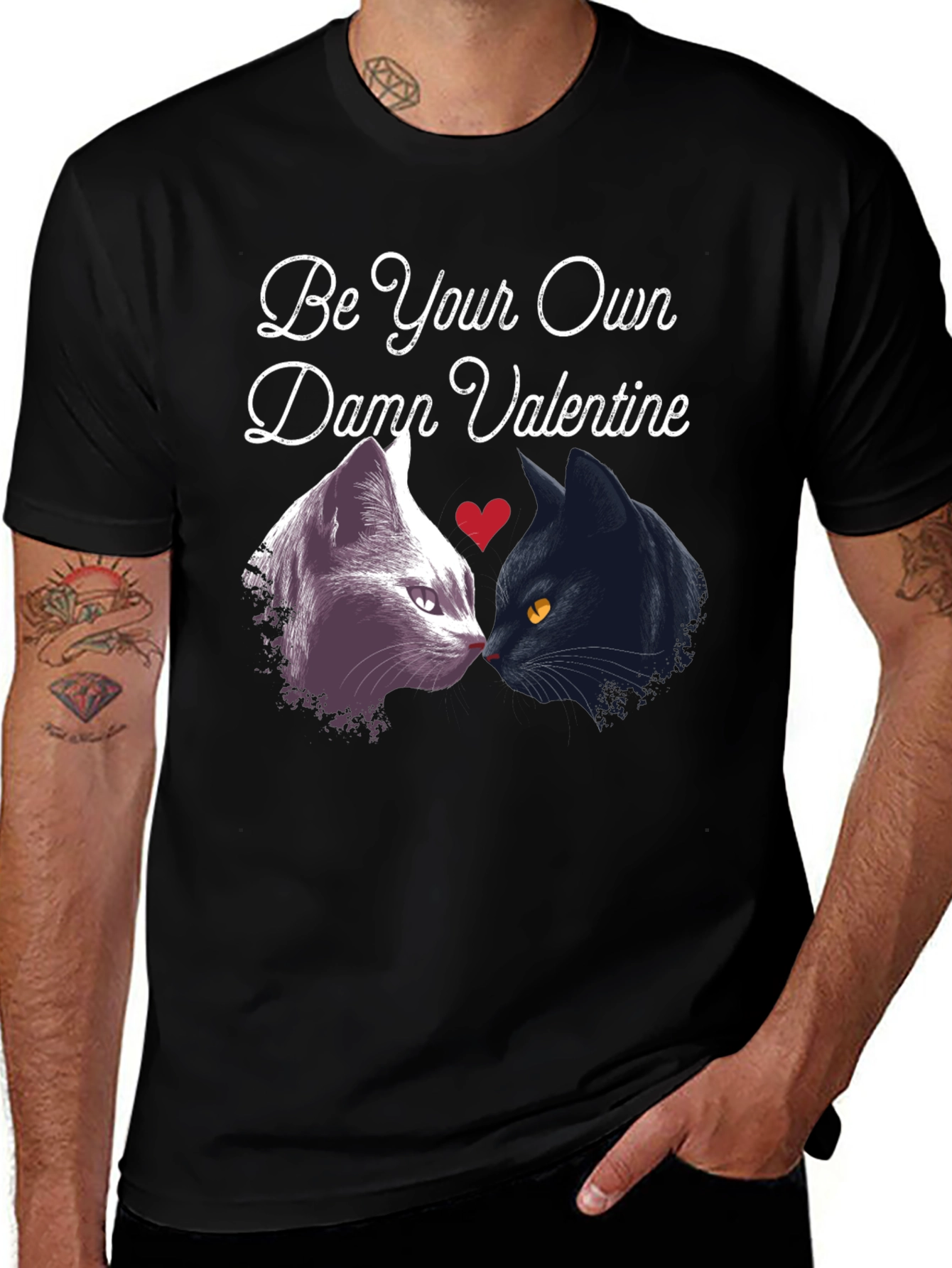 Be Your Own Damn Valentine Black Cat Graphic T-Shirt