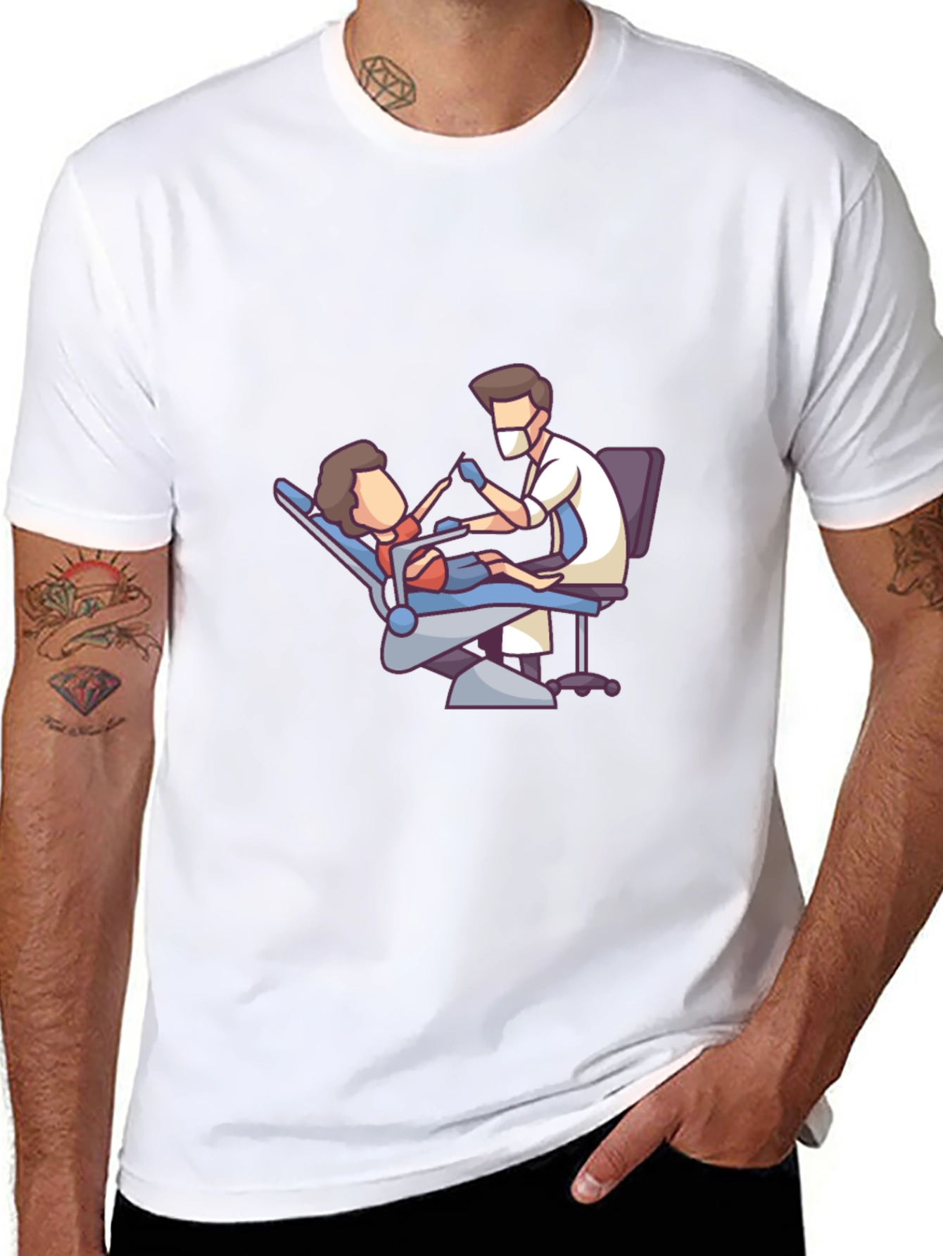 Dentist Cartoon Graphic Black T-Shirt