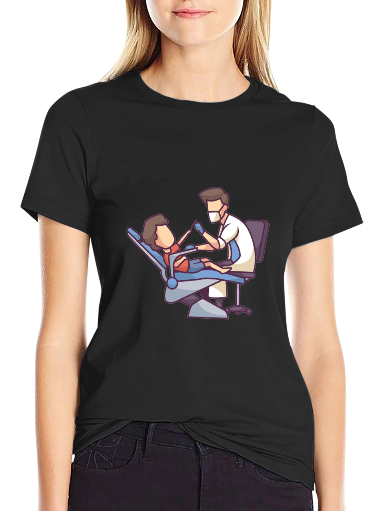 Dentist Cartoon Graphic Black T-Shirt
