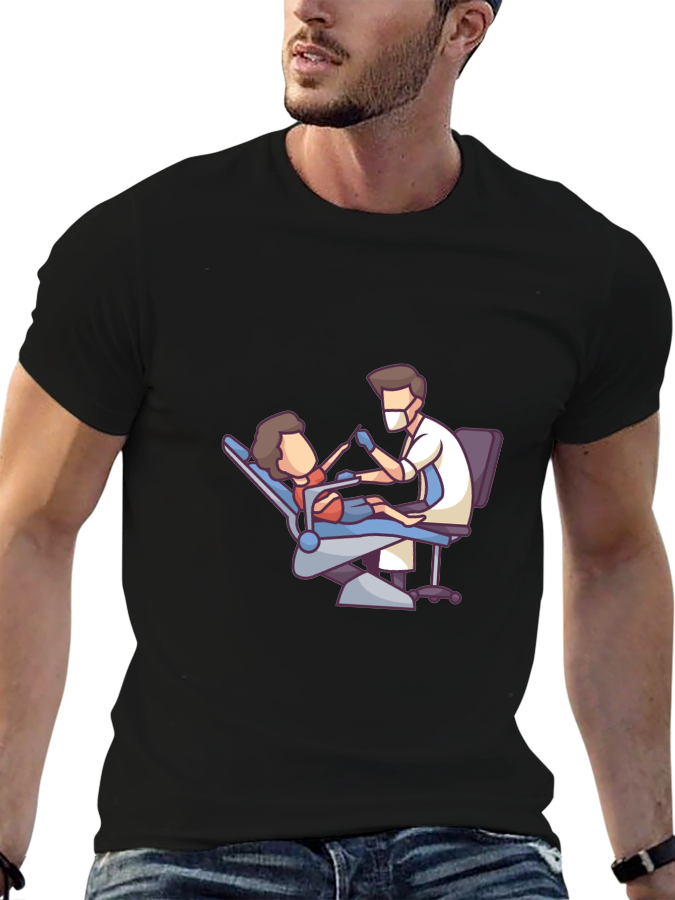 Dentist Cartoon Graphic Black T-Shirt