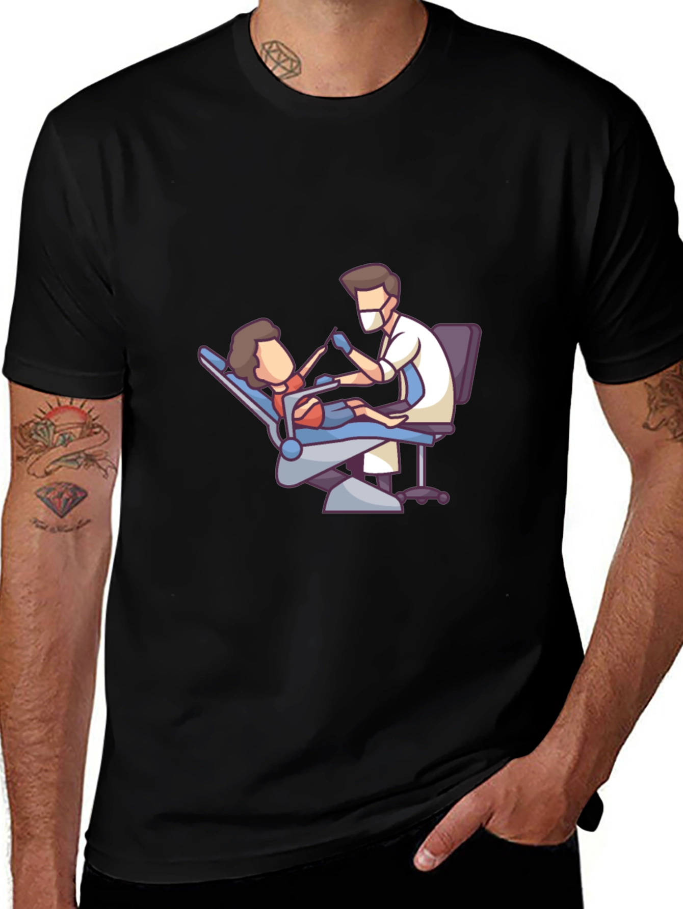 Dentist Cartoon Graphic Black T-Shirt