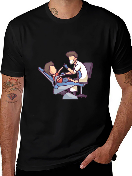 Dentist Cartoon Graphic Black T-Shirt