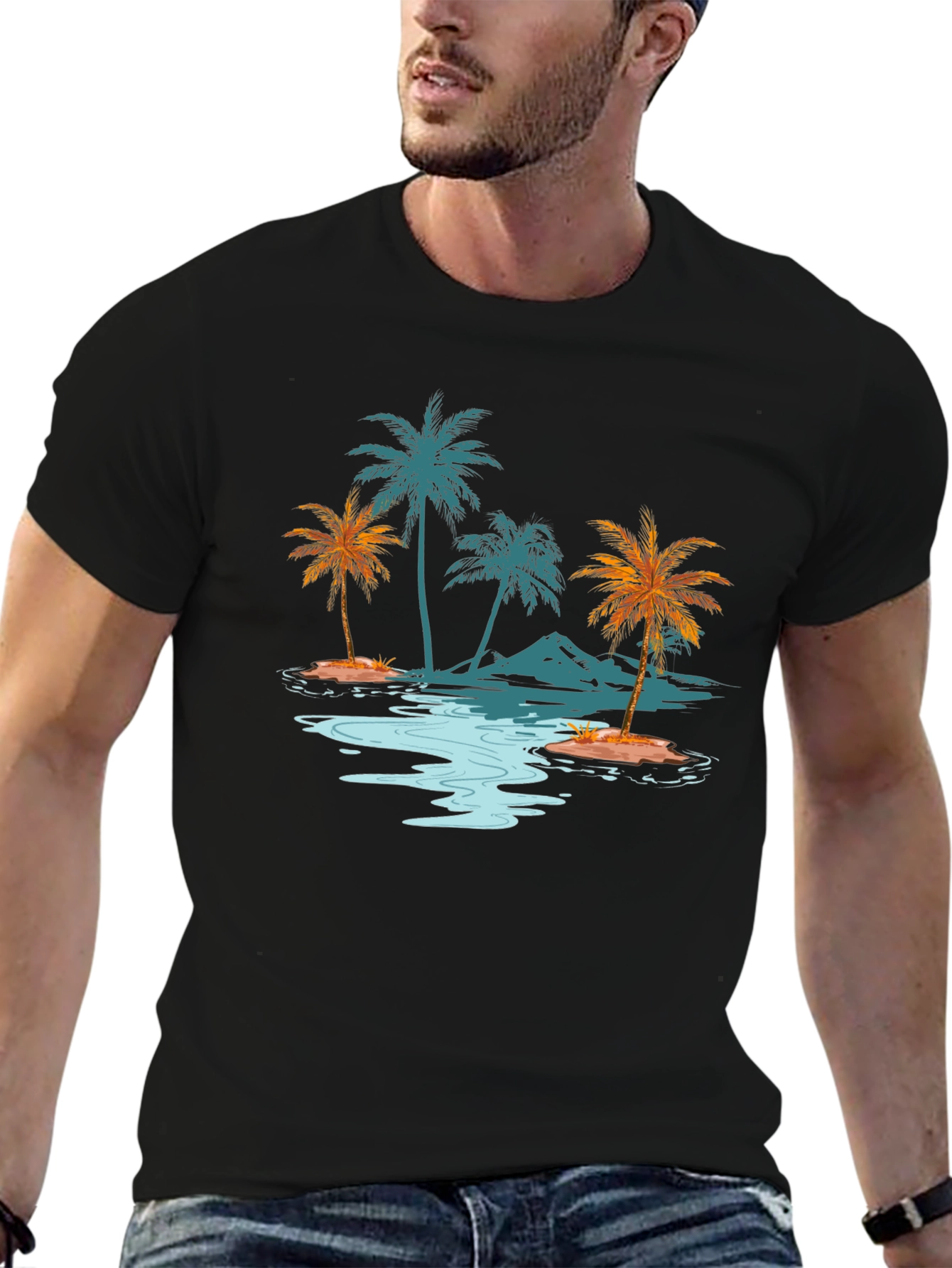Tropical Palm Tree Island Graphic T-Shirt