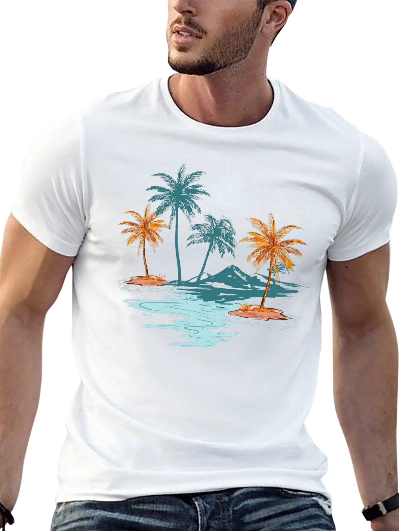 Tropical Palm Tree Island Graphic T-Shirt