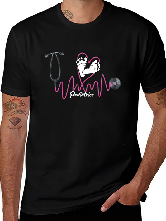 Pediatrics Stethoscope Heartbeat Graphic Tee