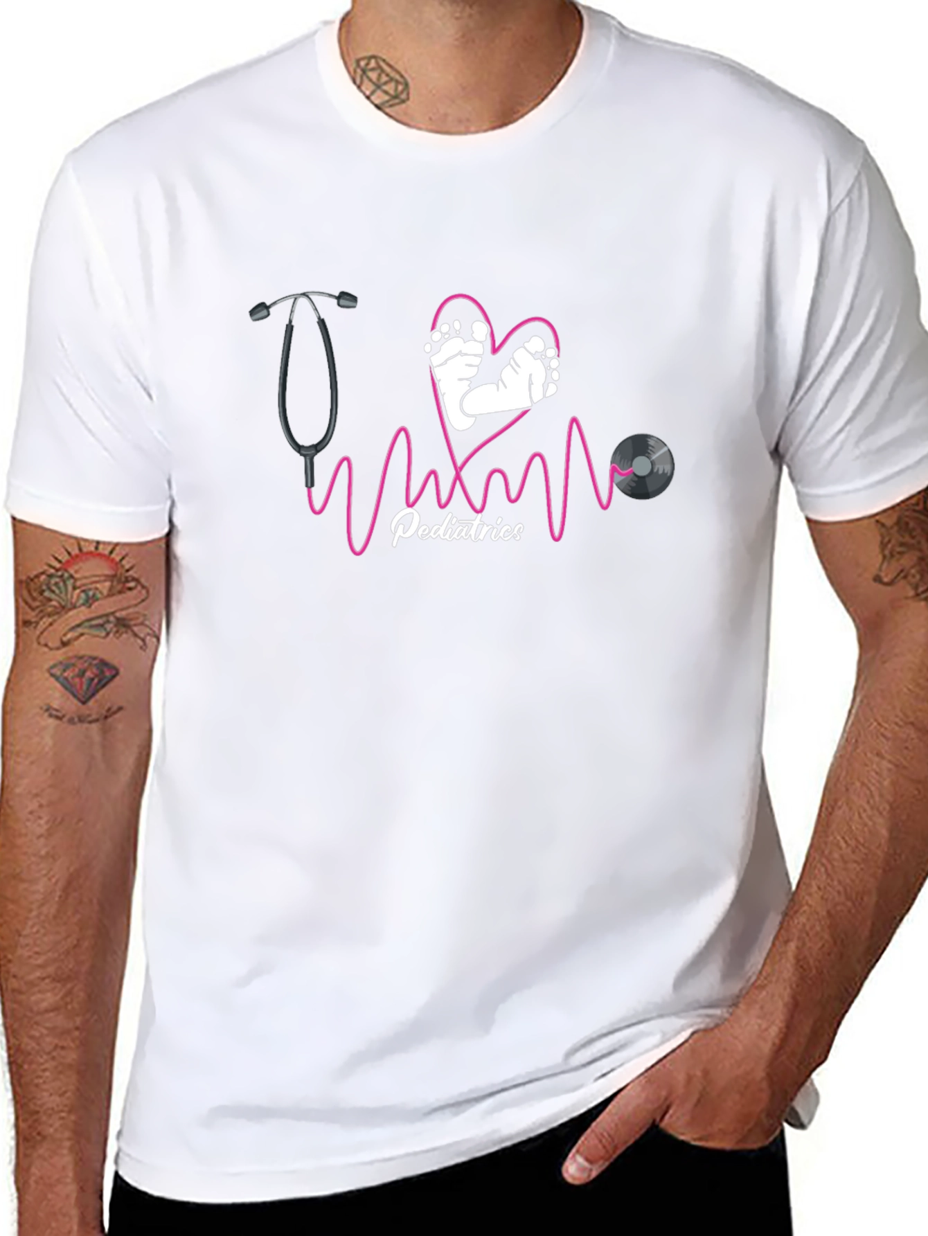 Pediatrics Stethoscope Heartbeat Graphic Tee