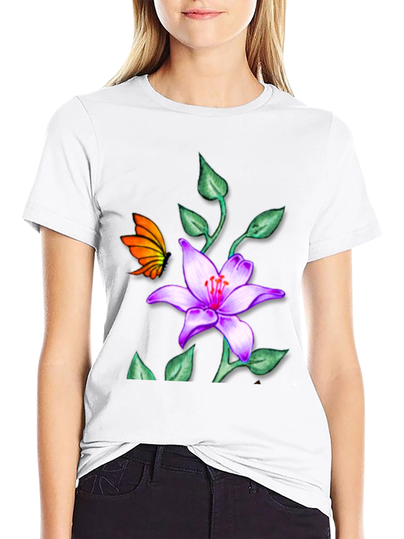 Floral Butterfly Black T-Shirt