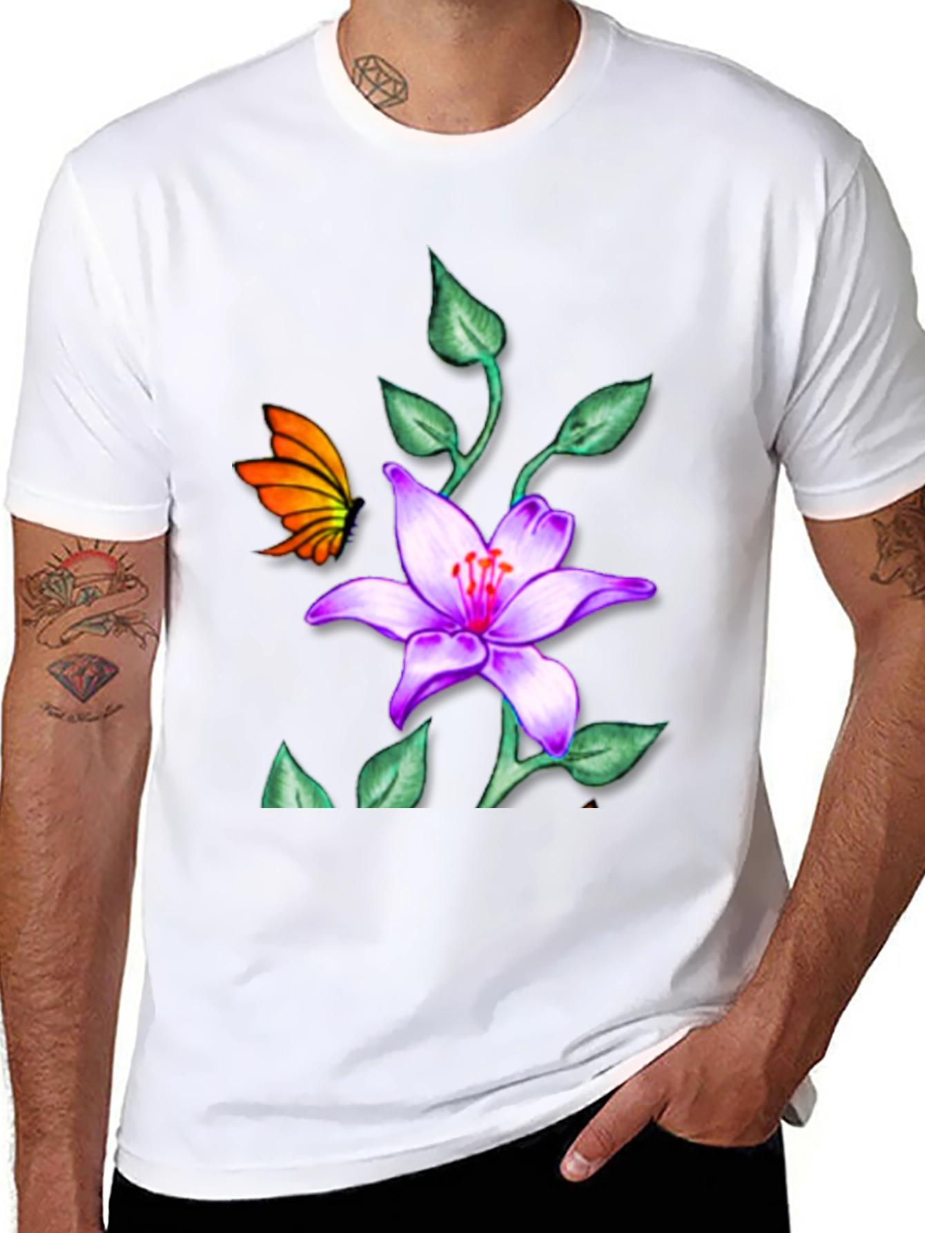 Floral Butterfly Black T-Shirt