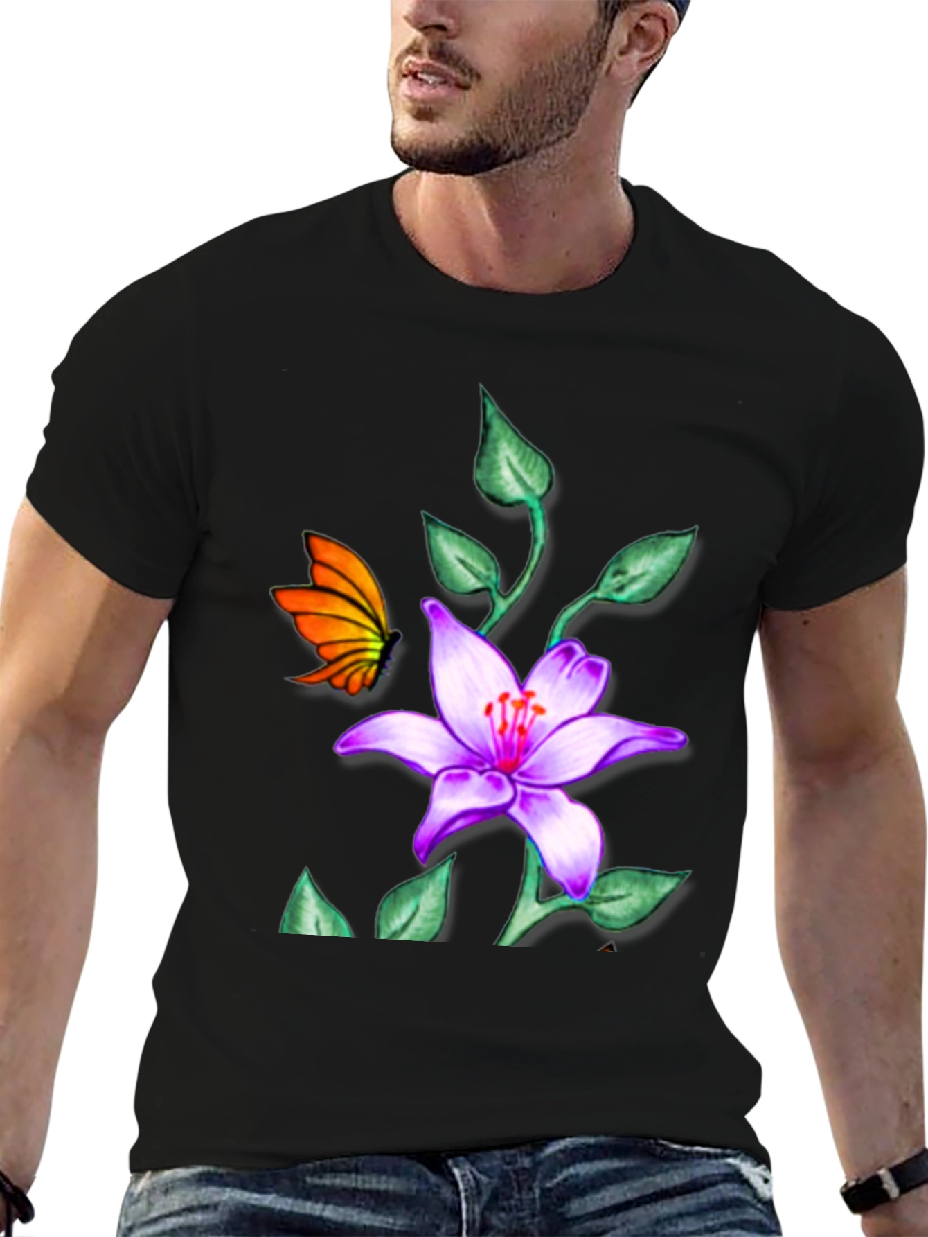 Floral Butterfly Black T-Shirt