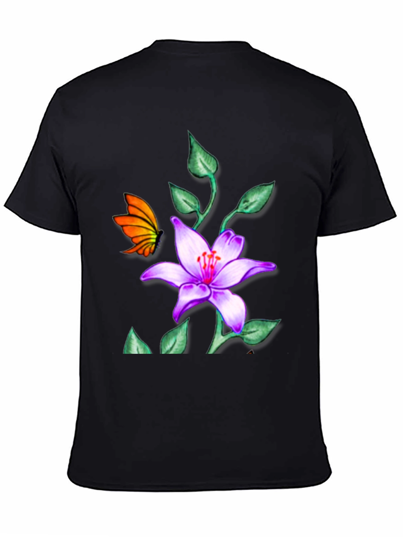 Floral Butterfly Black T-Shirt