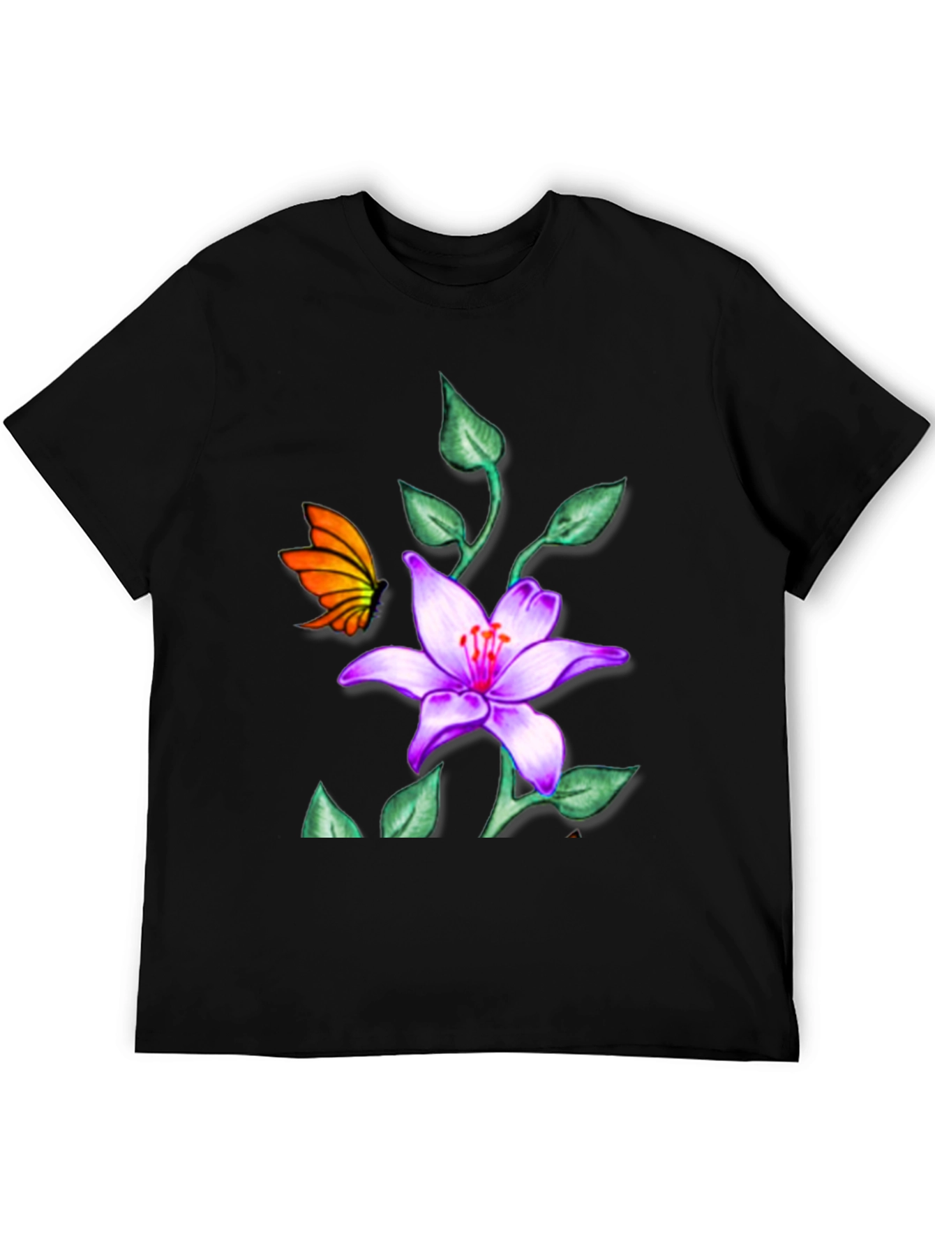 Floral Butterfly Black T-Shirt