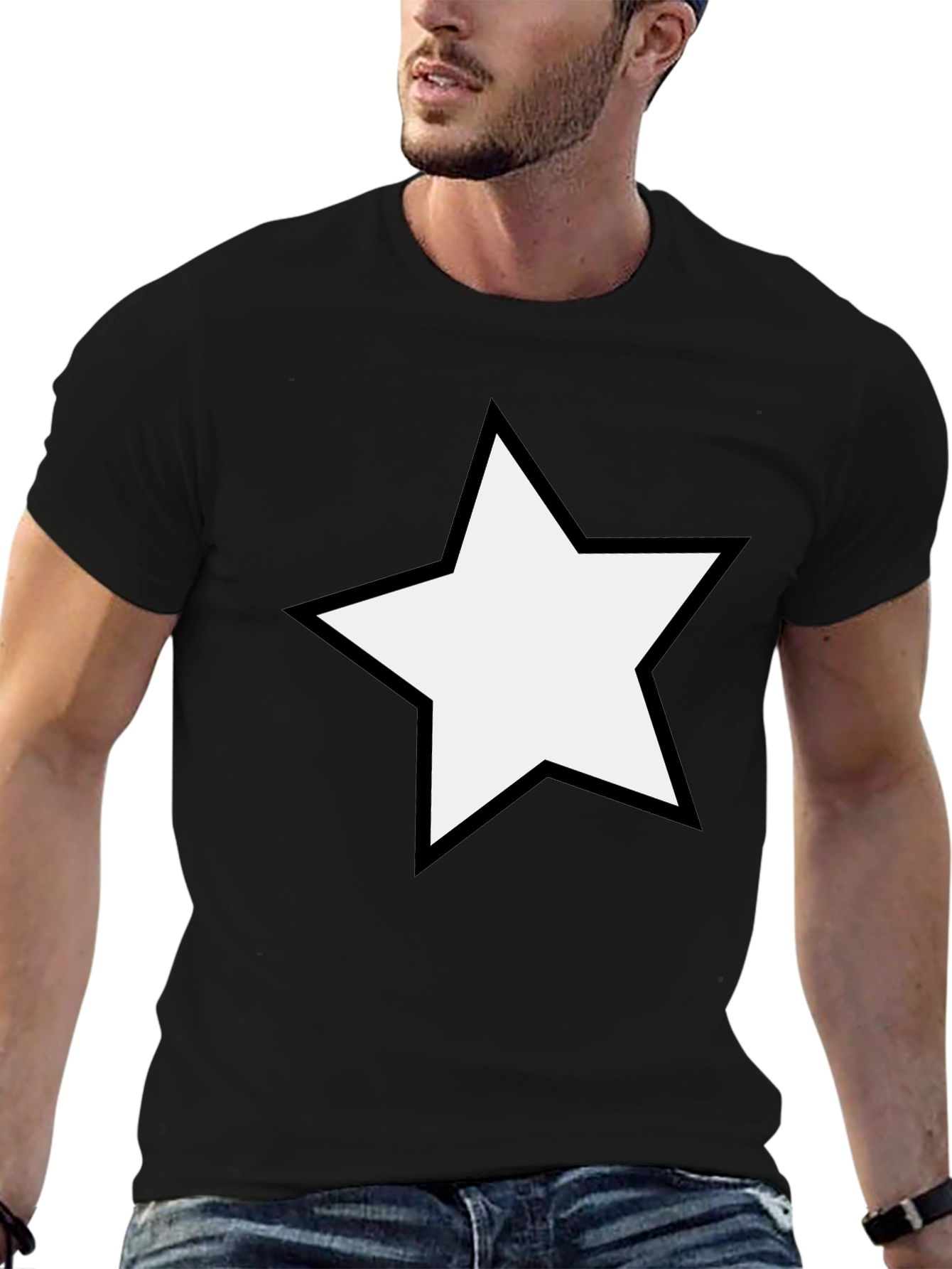 Black T-Shirt with White Star Design