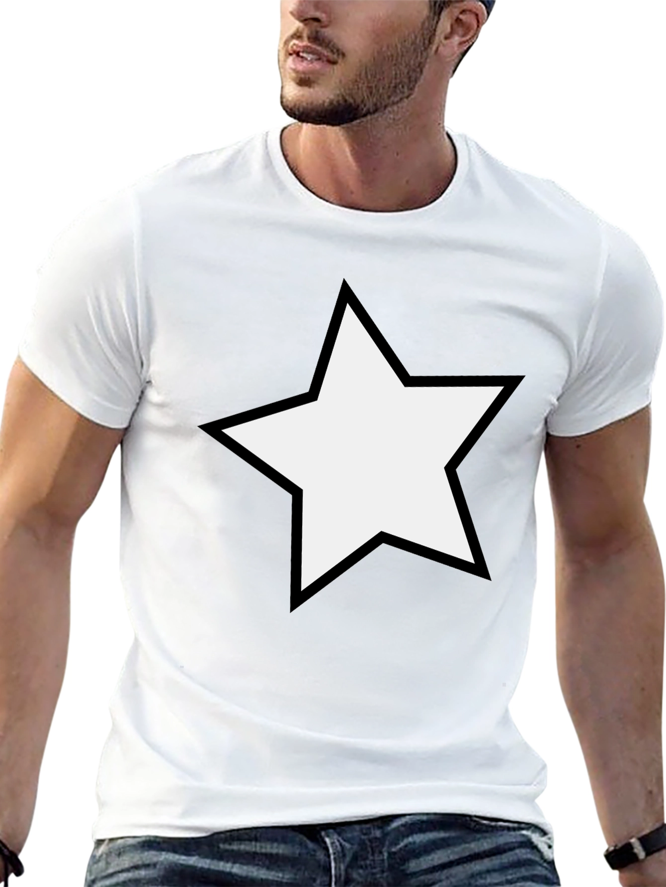 Black T-Shirt with White Star Design