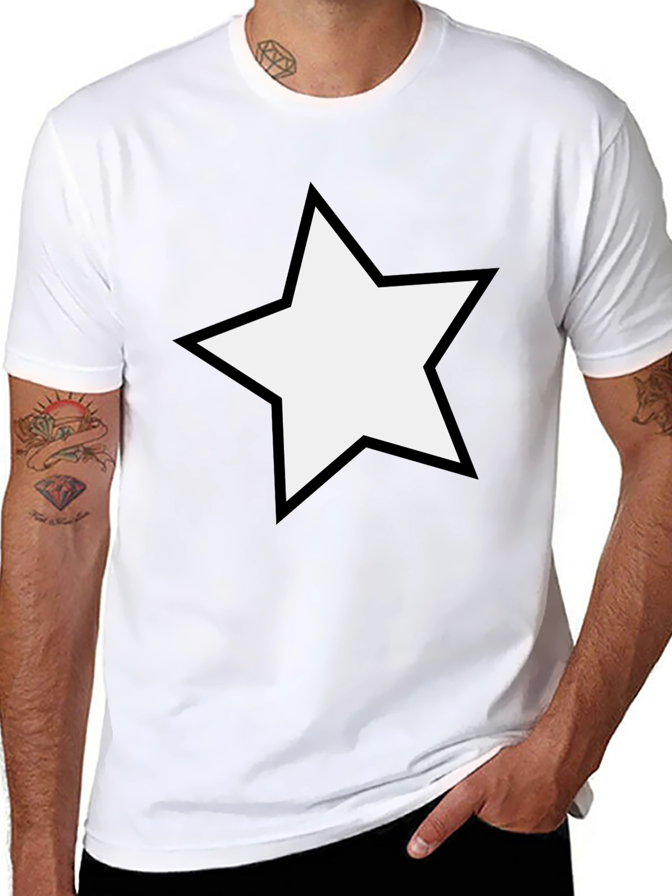 Black T-Shirt with White Star Design