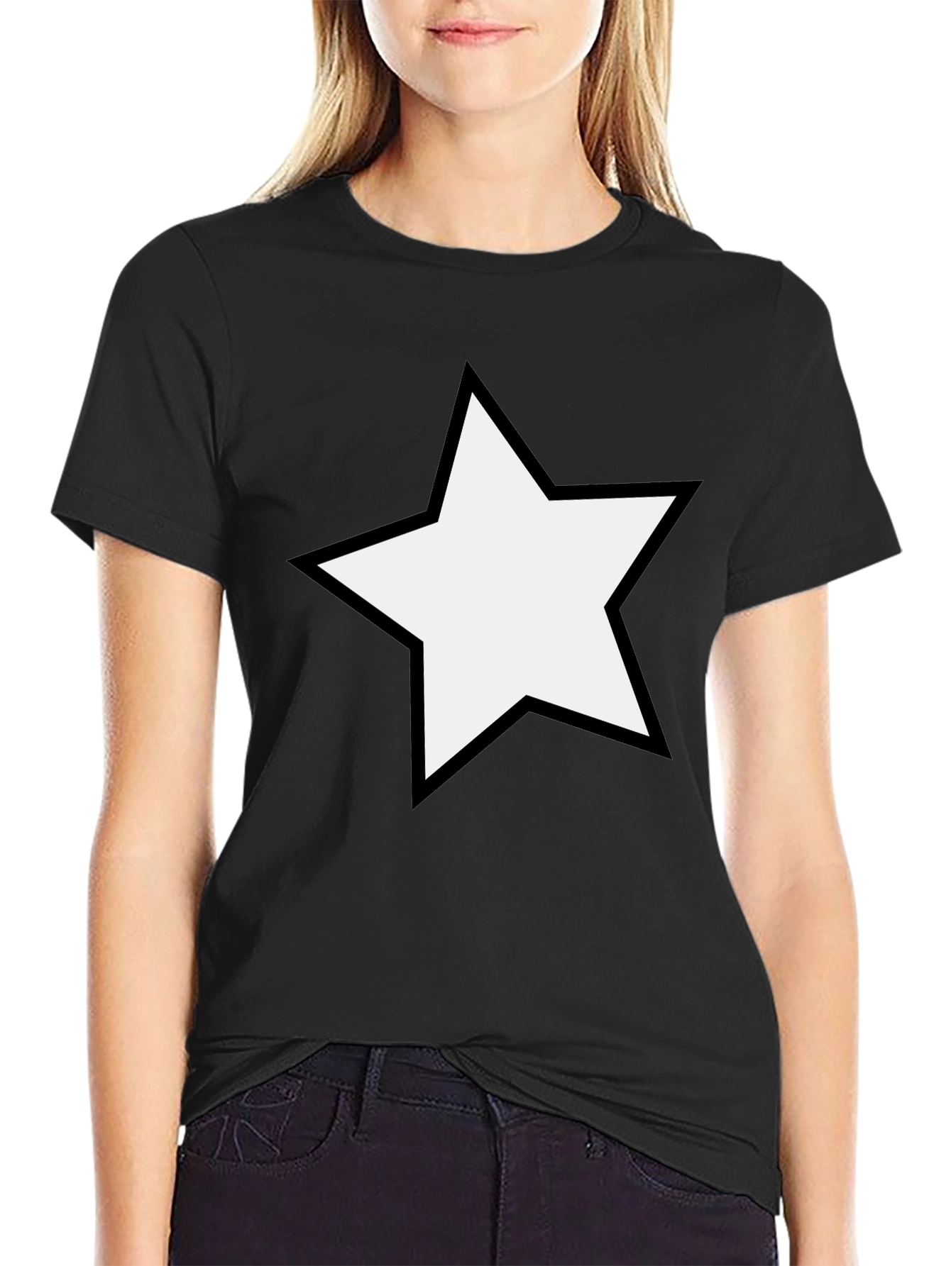 Black T-Shirt with White Star Design