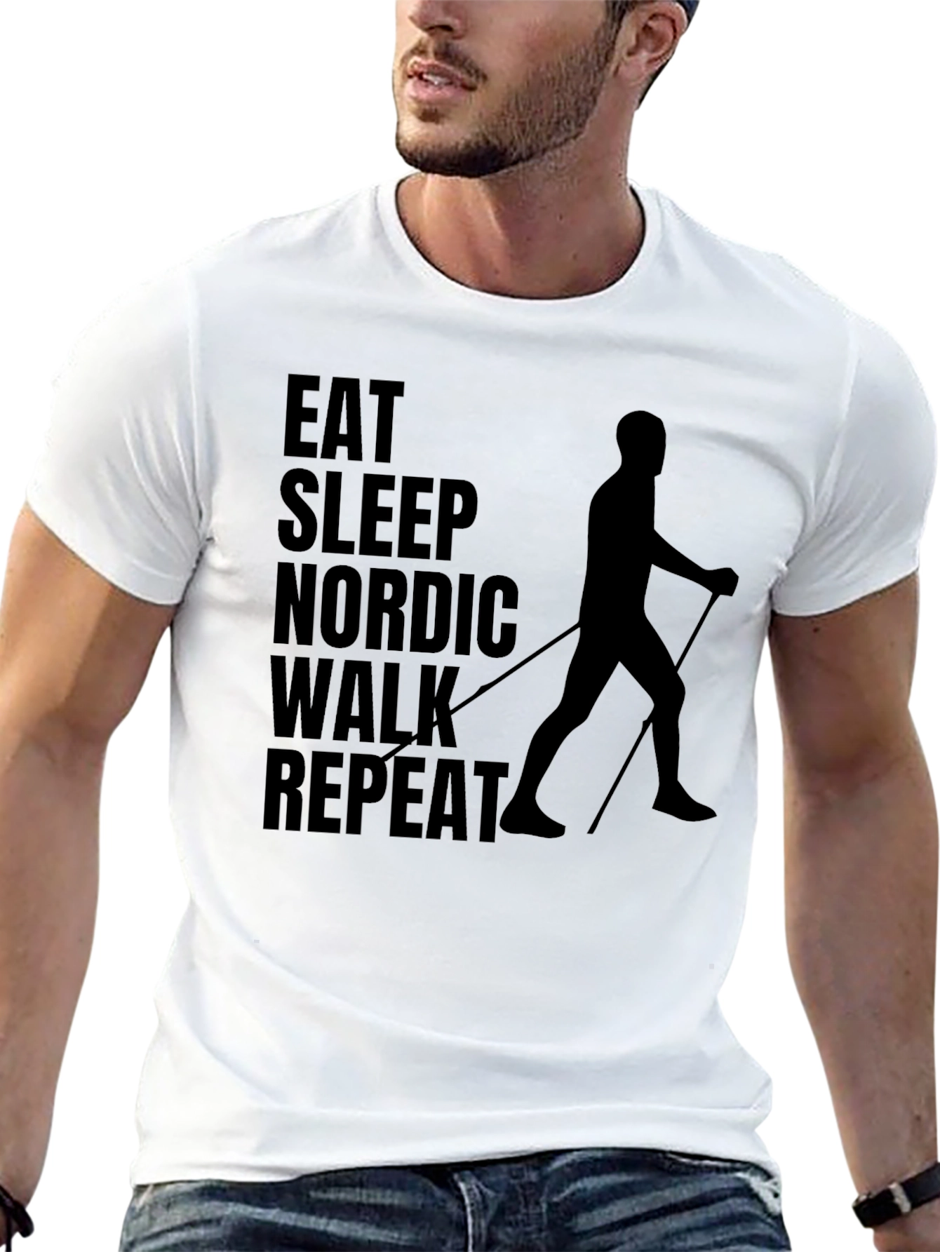 Eat Sleep Nordic Walk Repeat Black T-Shirt
